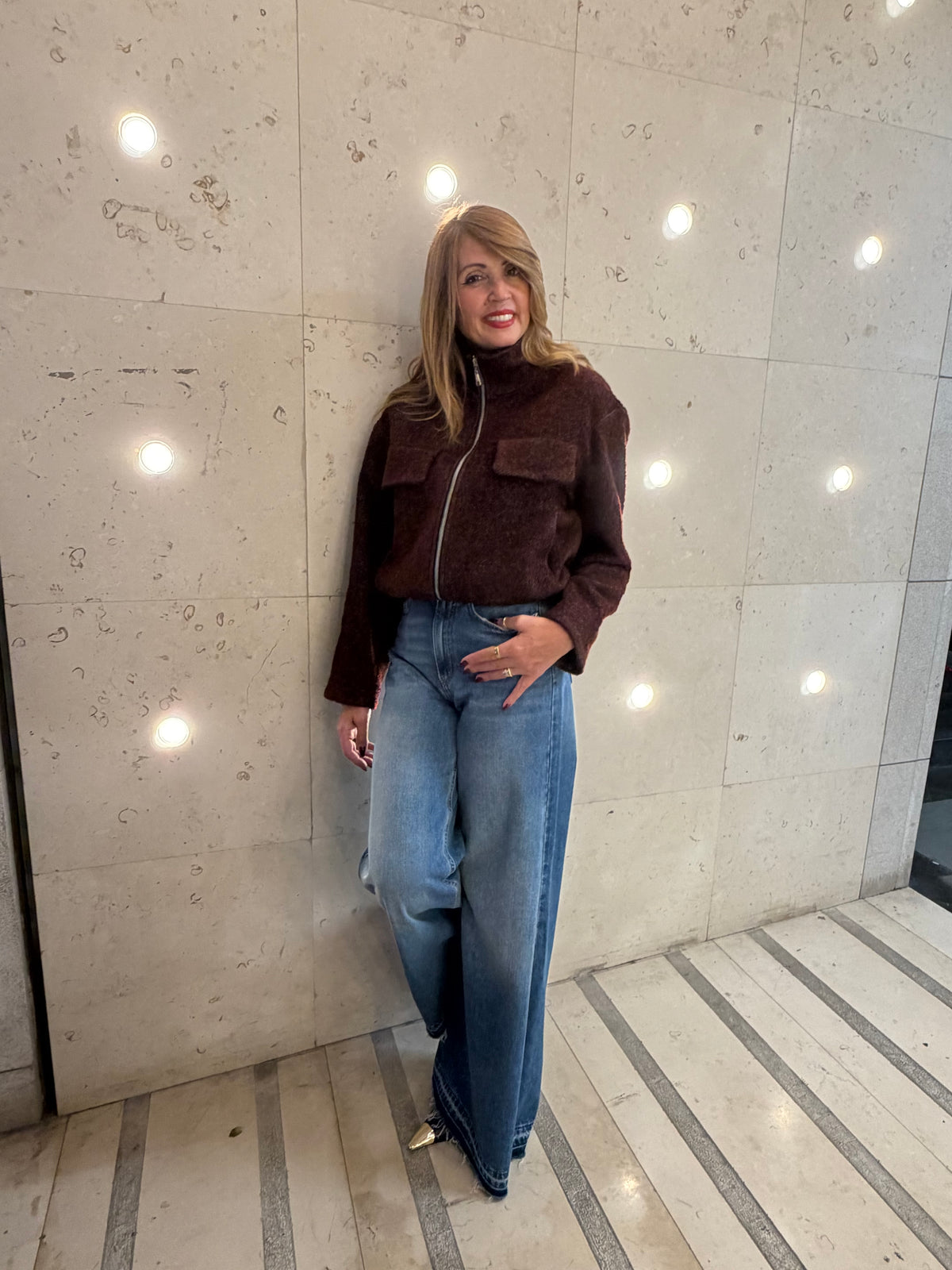 Bomber corto in tessuto spigato con zip Emisphere