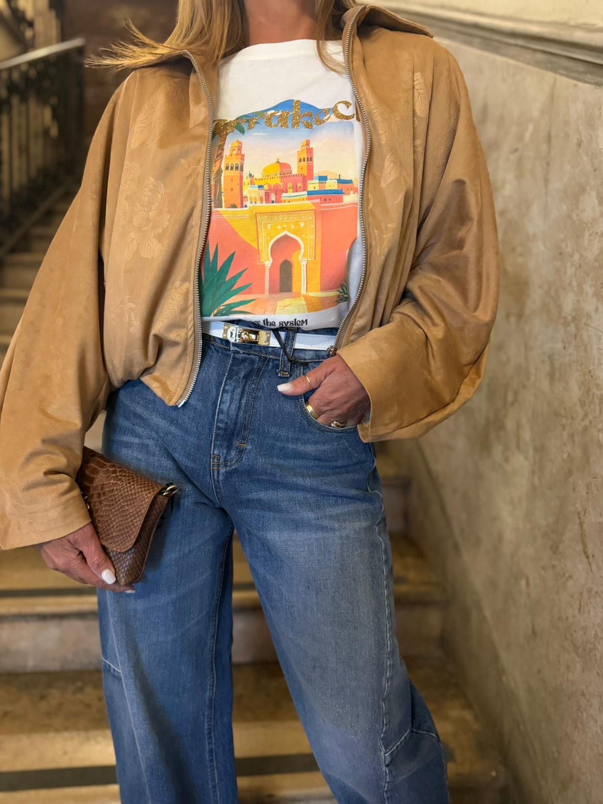 Bomber in suede in rilievo fantasia fiorata Emisphere