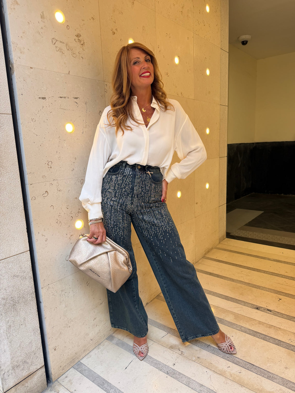 Jeans con strass palazzo Kaos Denim