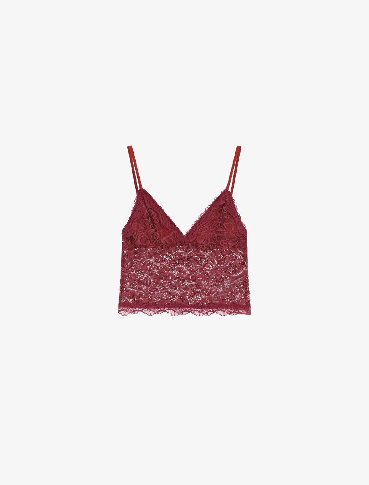 Top corto pizzo stampato con spalline sottili