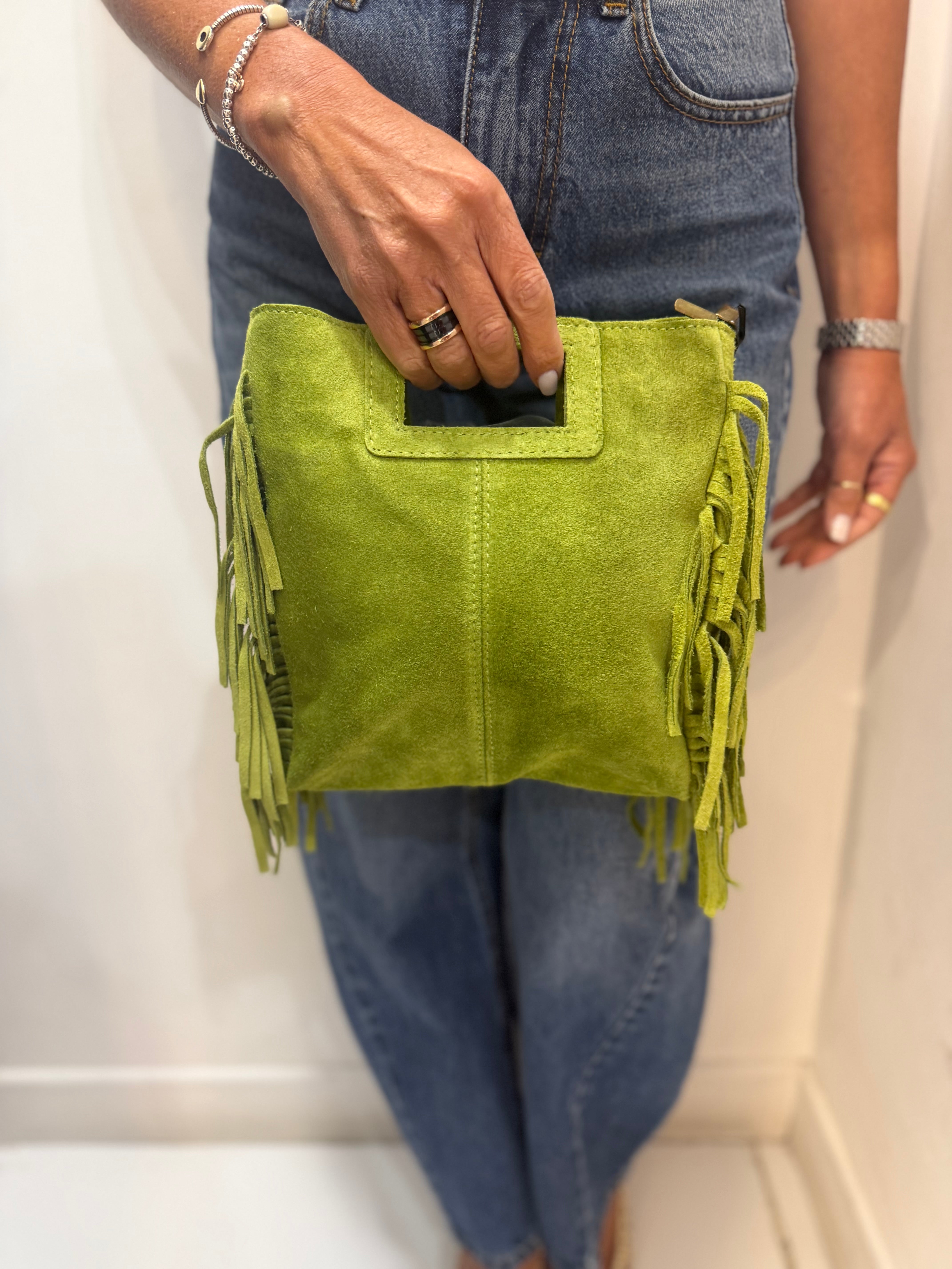 Bag in suede con frangia e tracolla Emisphere