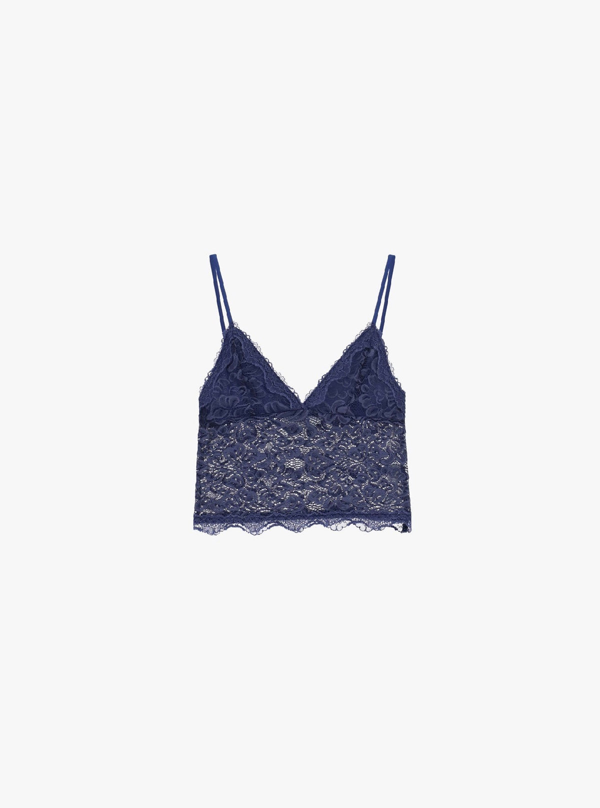 Top corto pizzo stampato con spalline sottili