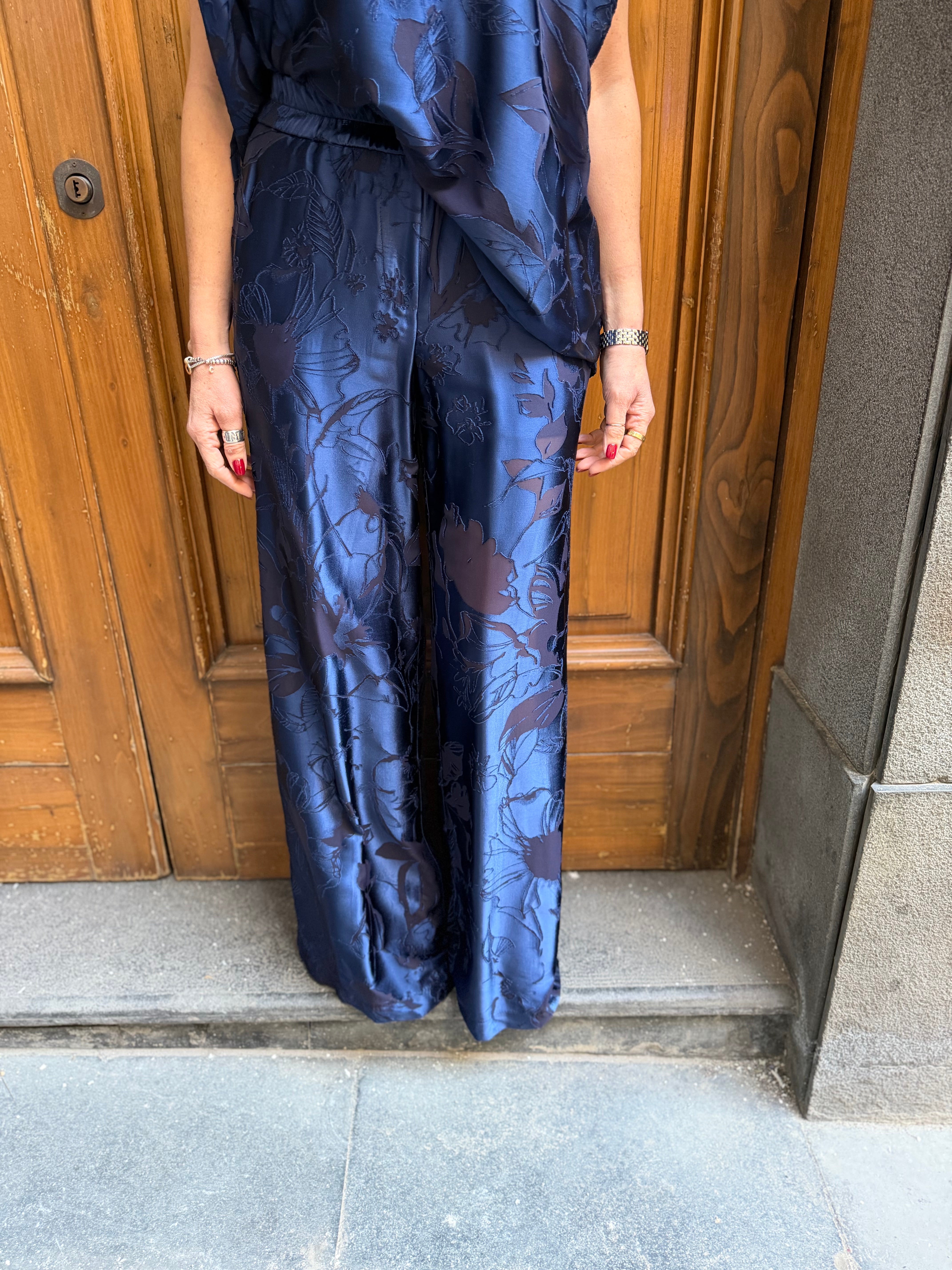 Pantalone gamba larga floreale in raso Icona