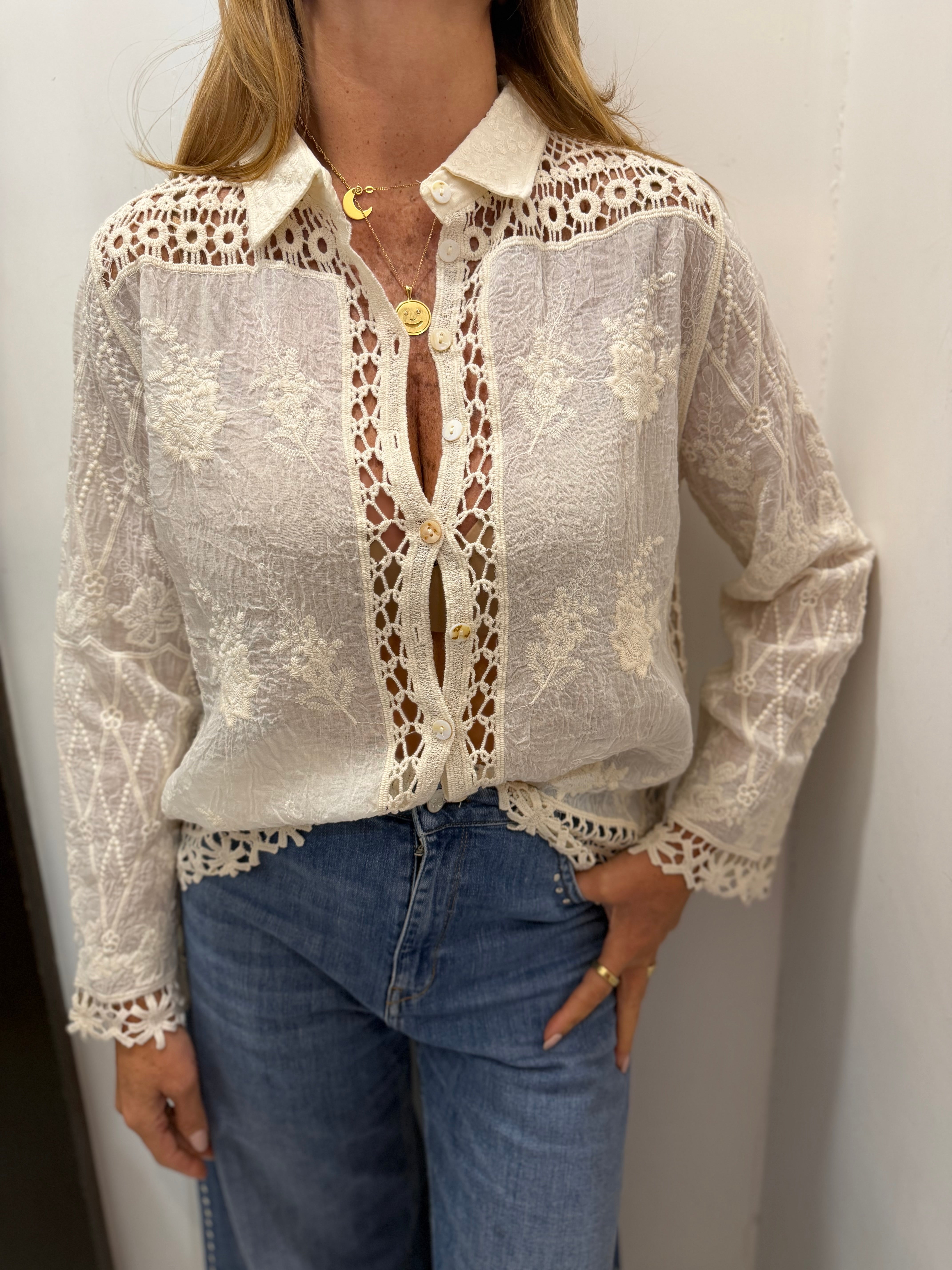 Blusa manica lunga crochet Emisphere