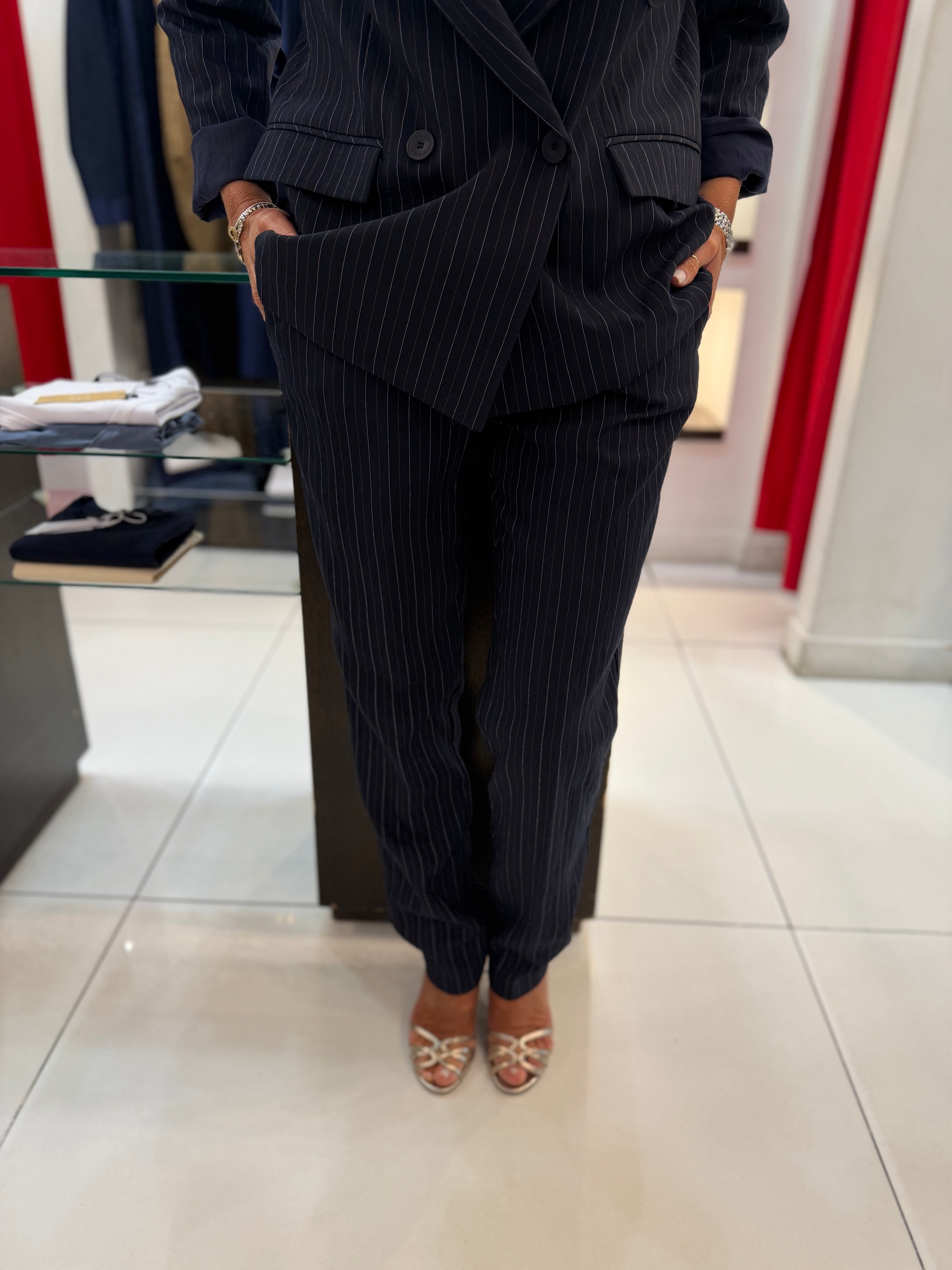 Pantalone gessato dritto con vita elasticata Kaos Donna