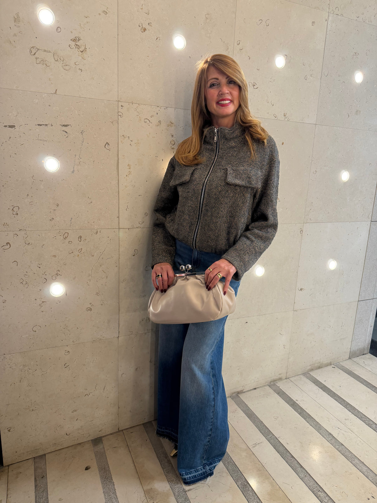 Bomber corto in tessuto spigato con zip Emisphere
