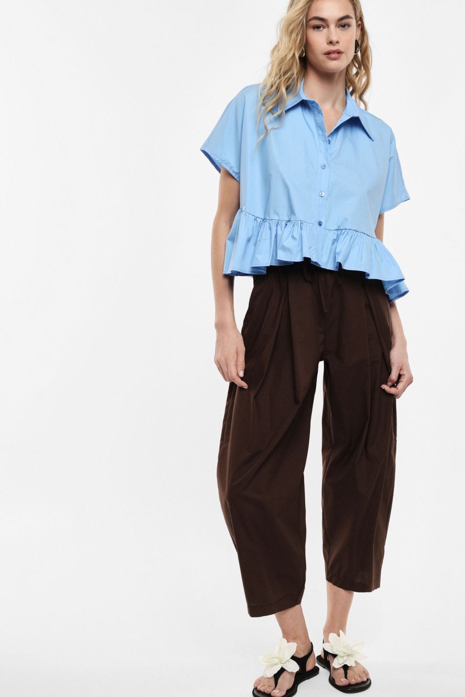 Pantalone palazzo cropped con pinces e vita elasticizzata Imperial