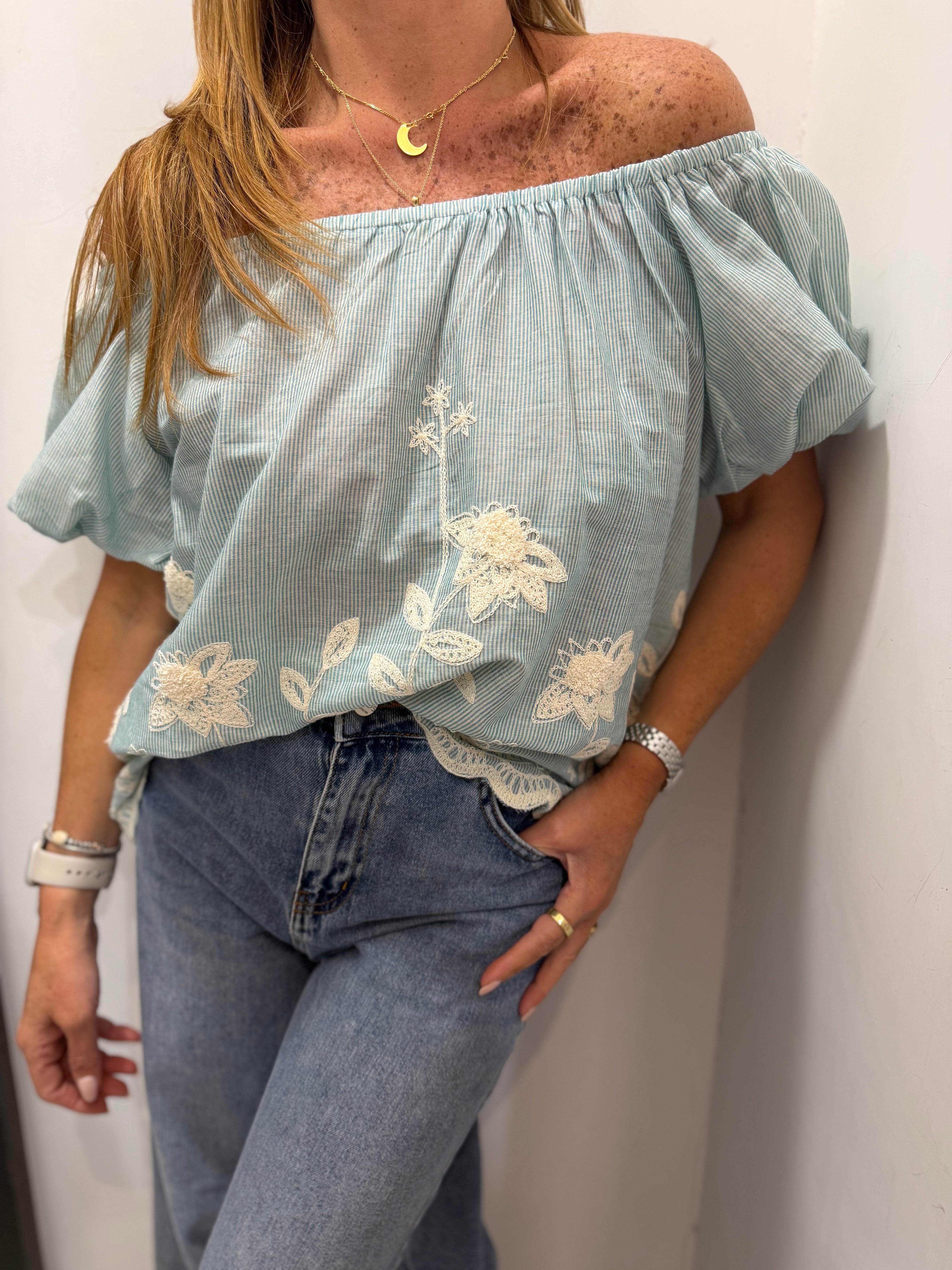Camicia scollo bardot con ricamo Emisphere
