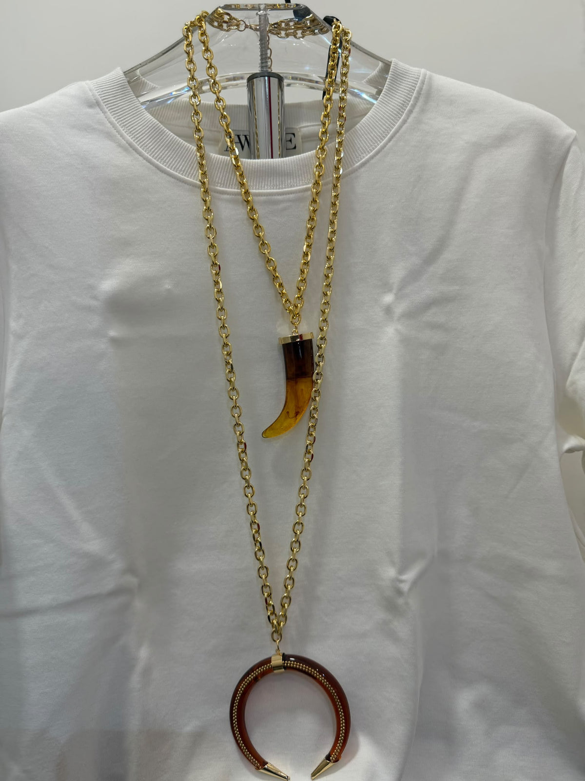 Collana doppia catena lunga corno e luna