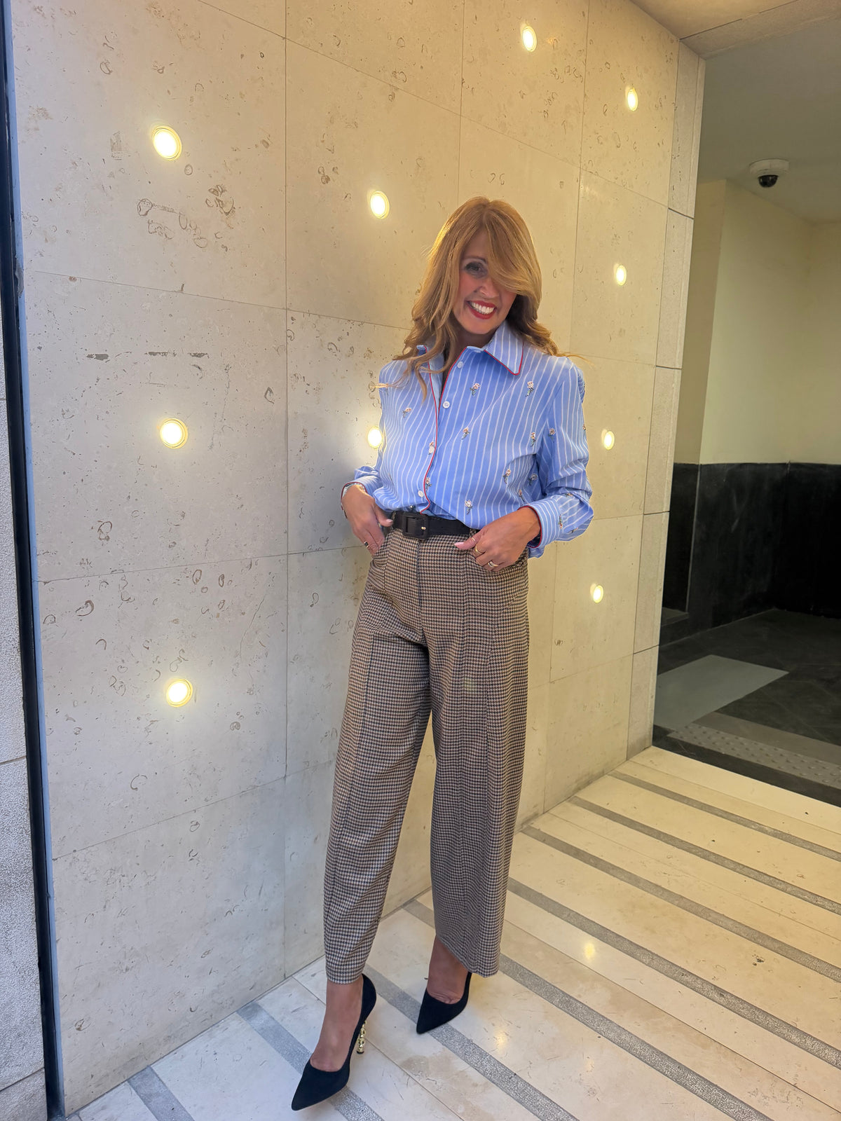 Camicia gessata con applicazioni Imperial