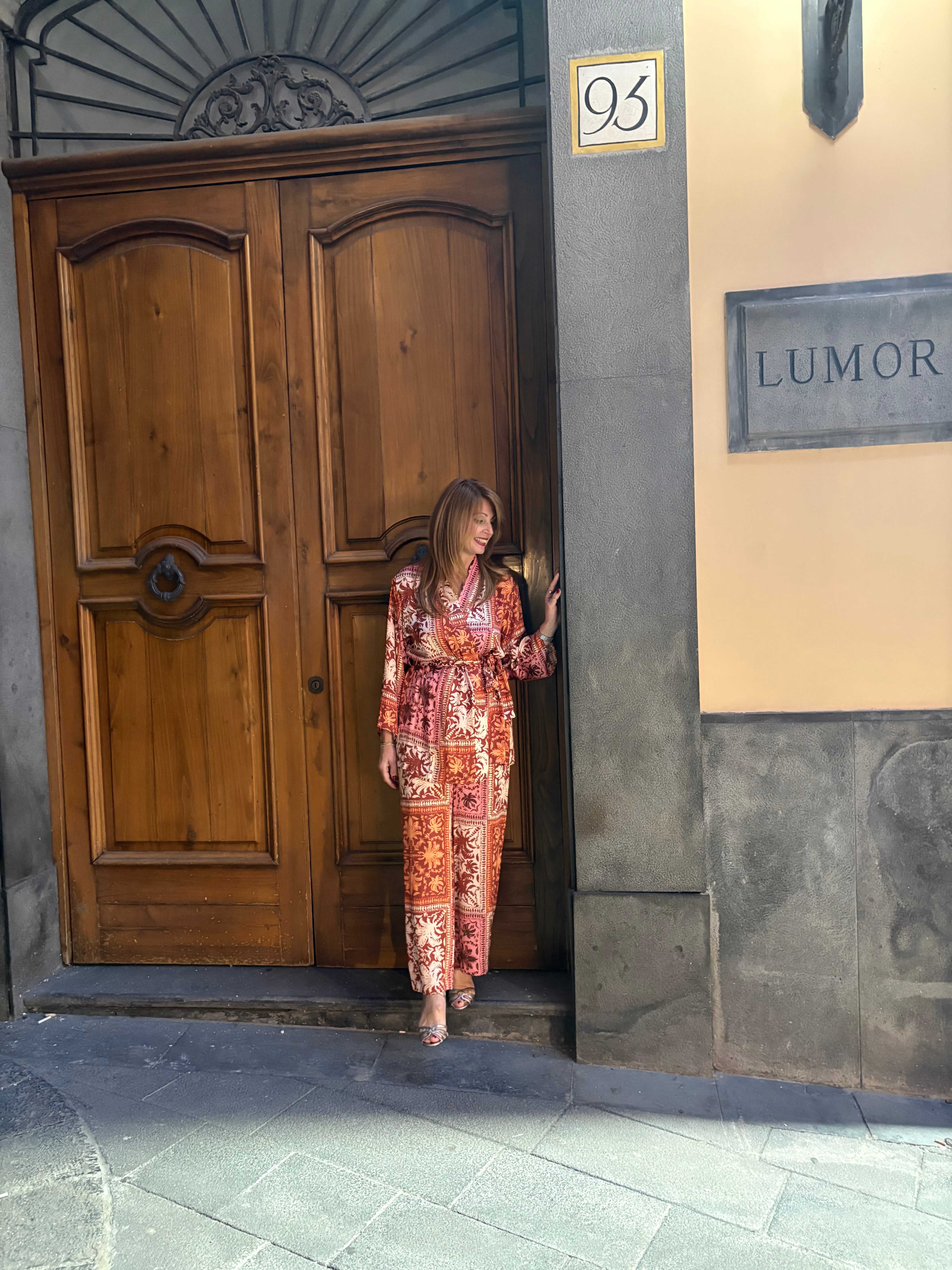 Pantalone palazzo in raso stampato Hanita