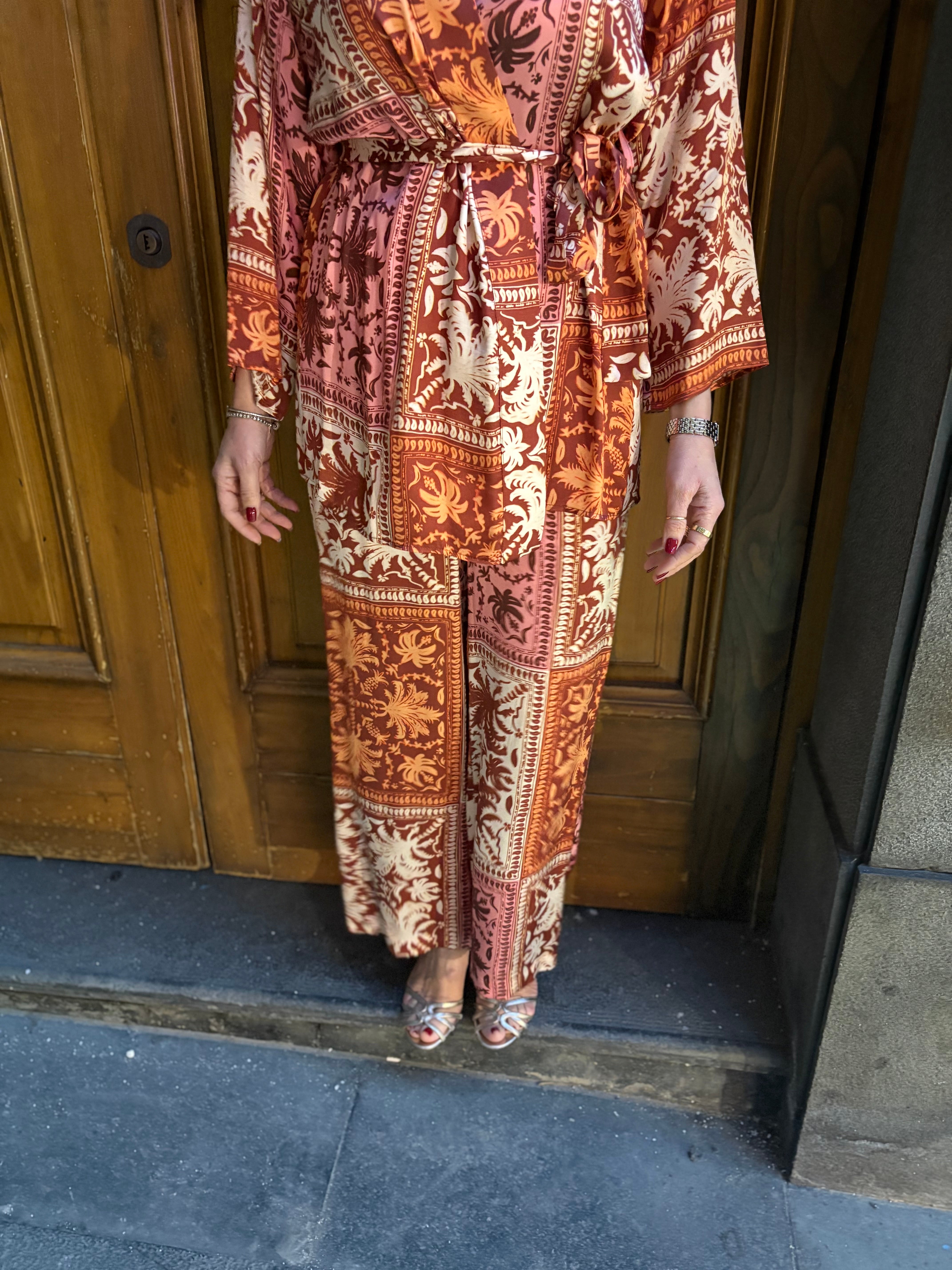 Pantalone palazzo in raso stampato Hanita