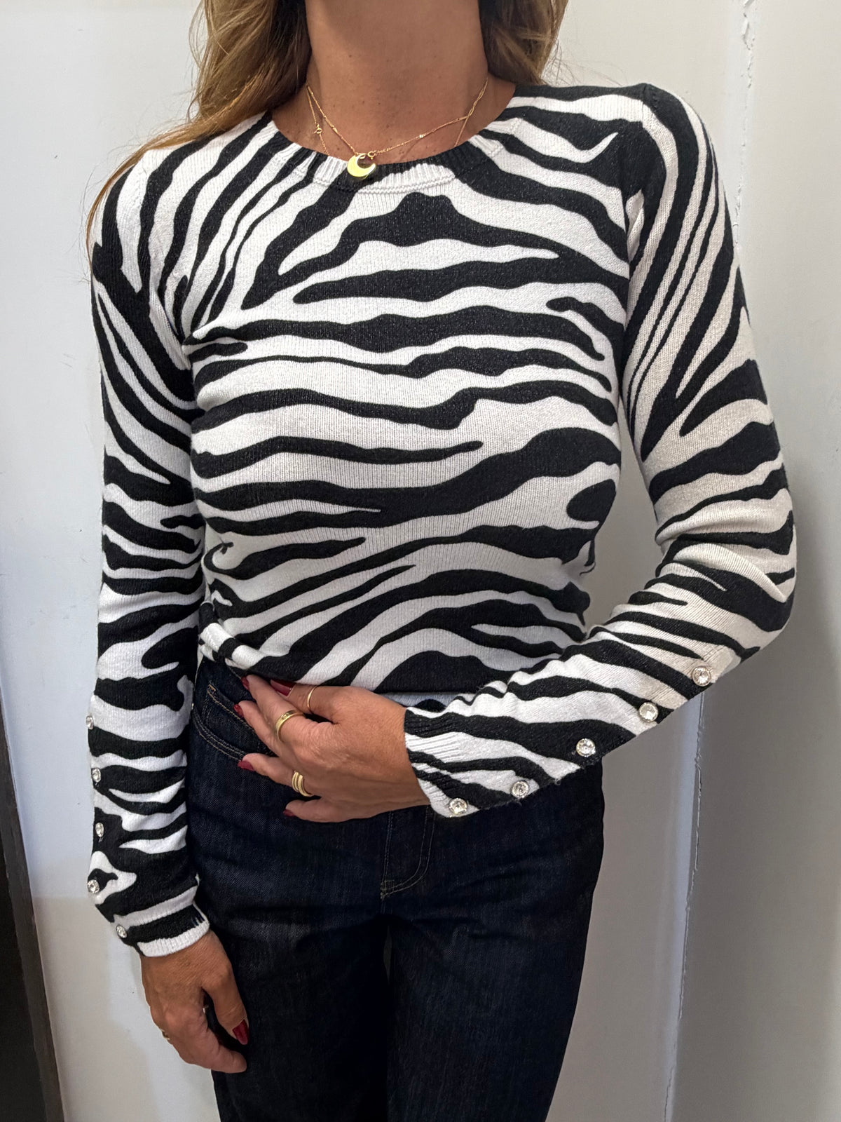Maglia fantasia zebrata con bottoni Kaos Jeans
