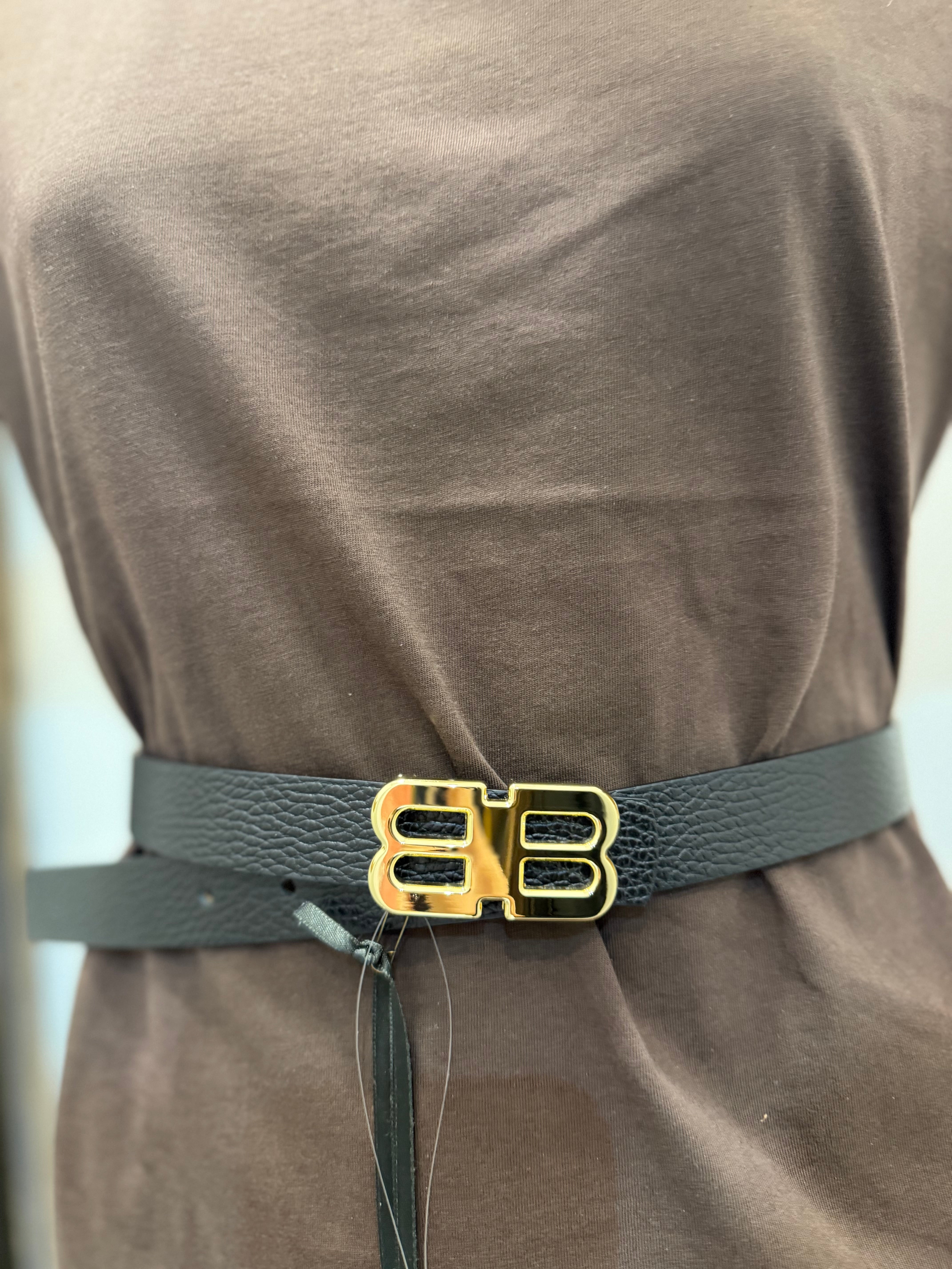 Cintura B2B in pelle con fibbia oro Emisphere