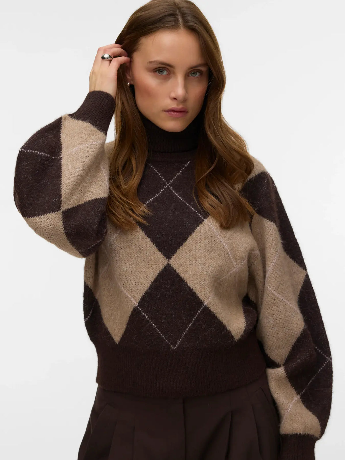Maglia dolcevita con maniche a palloncino e dettagli jacquard vero moda