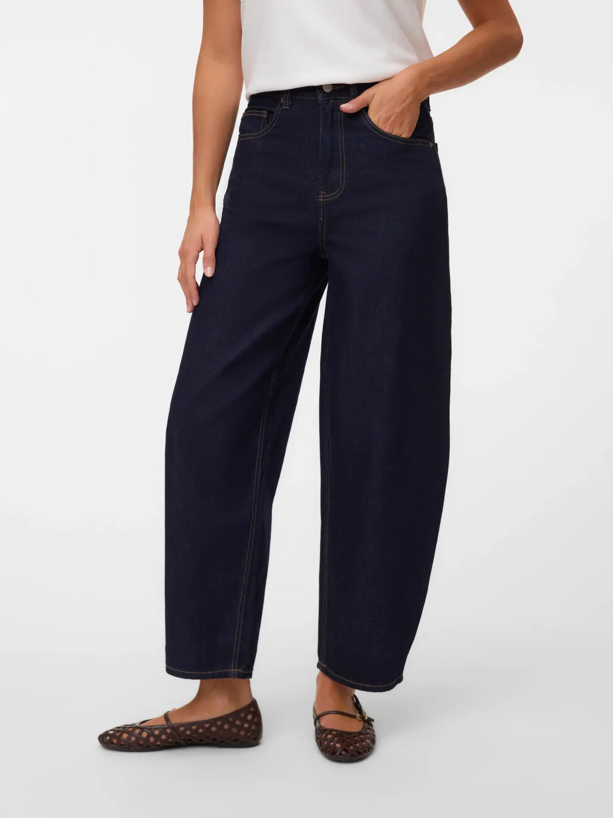Jeans barrel a vita alta dark blue Vero Moda