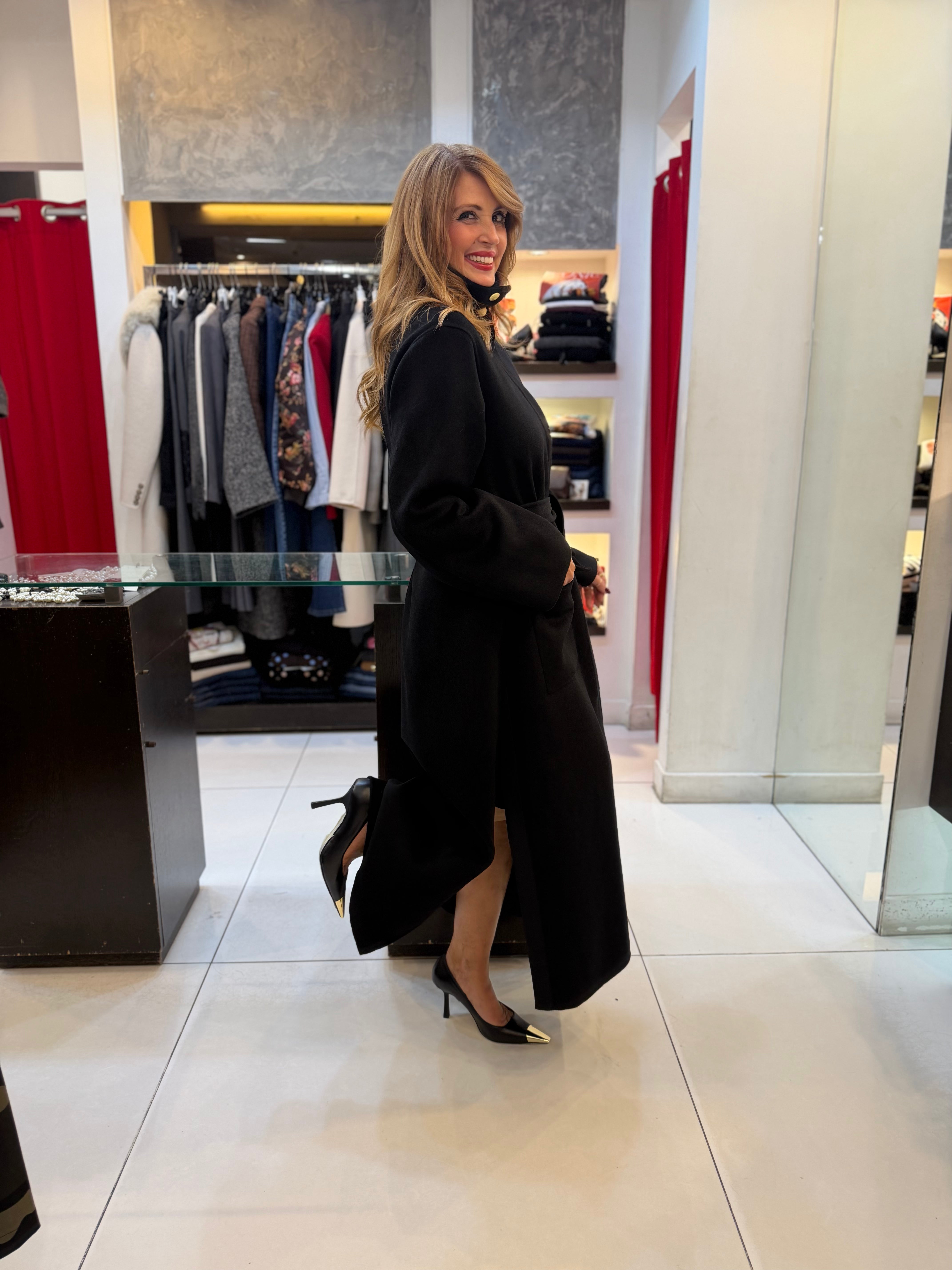 Cappotto lungo con collo alto e cintura Kaos Collection