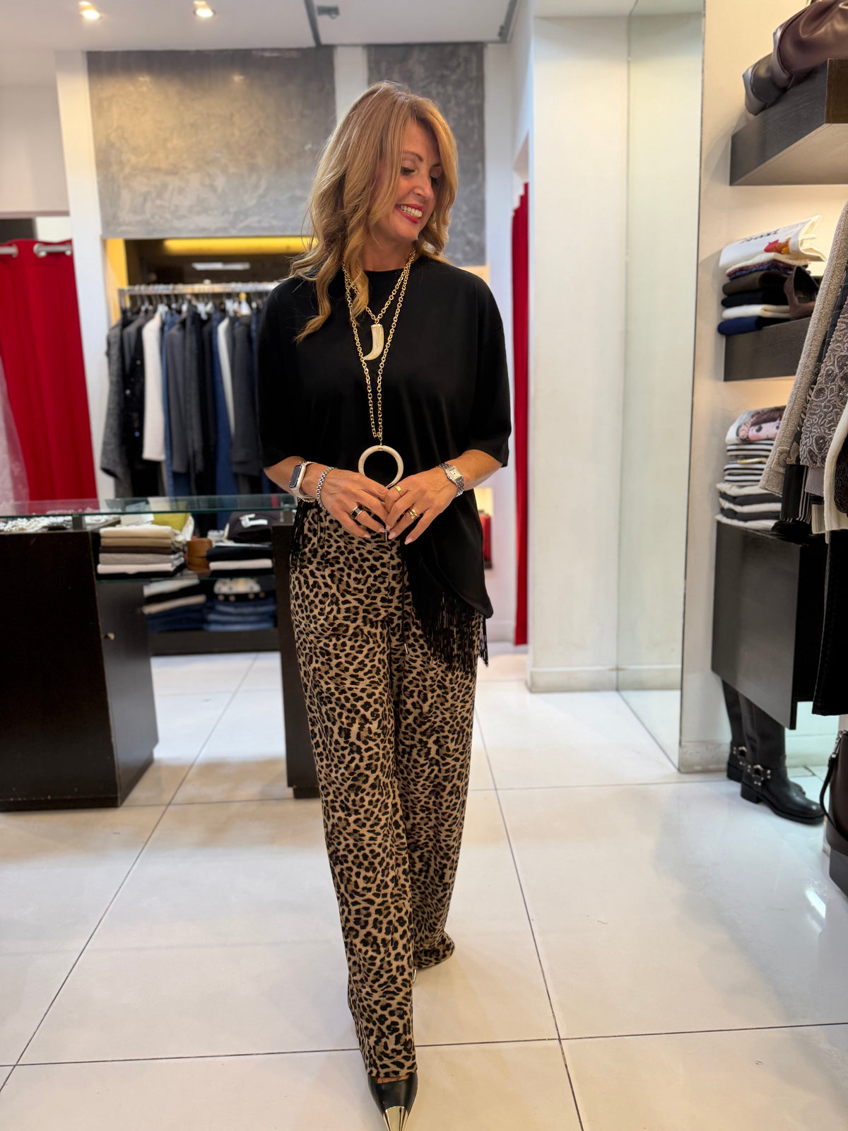 PANTALONE PALAZZO IN FELPA FANTASIA MACULATA DIXIE