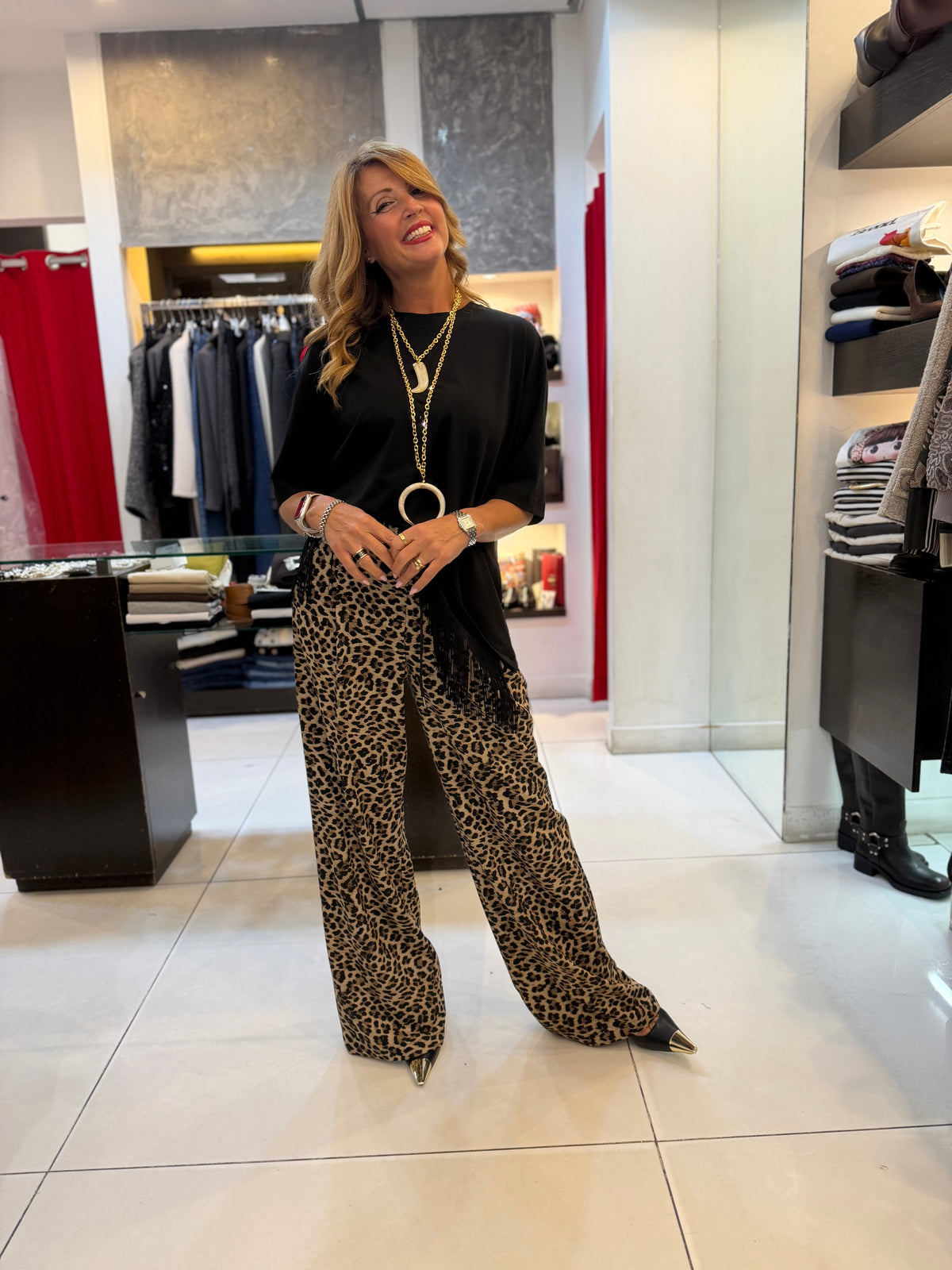 PANTALONE PALAZZO IN FELPA FANTASIA MACULATA DIXIE