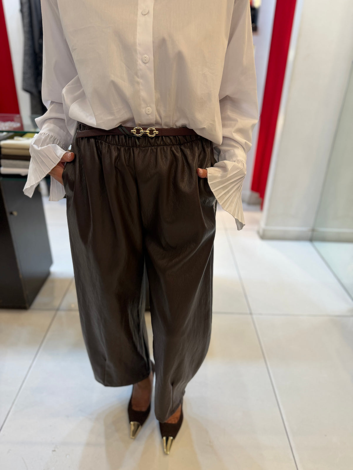 Pantalone con elastico effetto pelle Emisphere