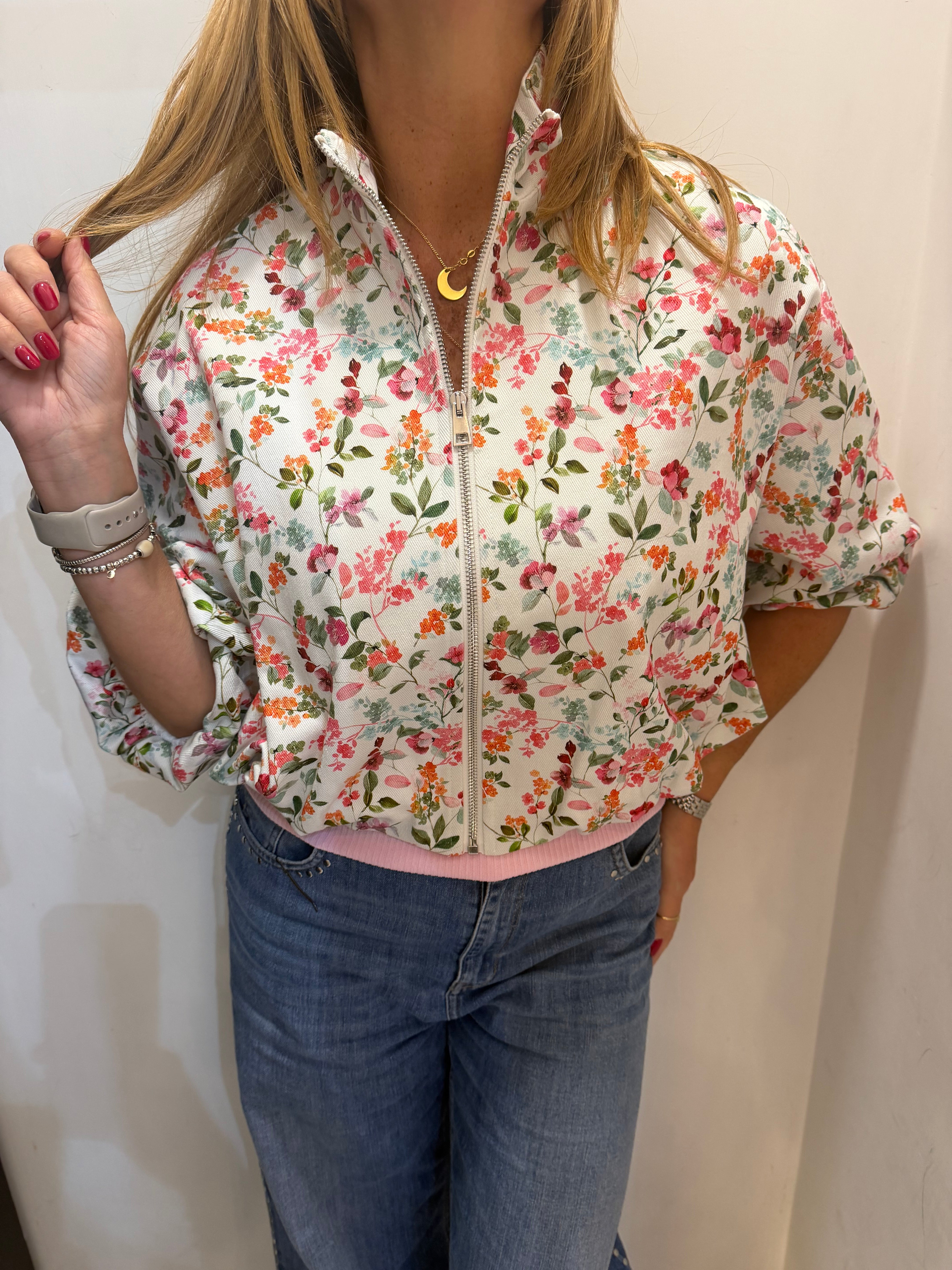 Bomber cropped floreale Imperial con zip e maniche ampie Imperial