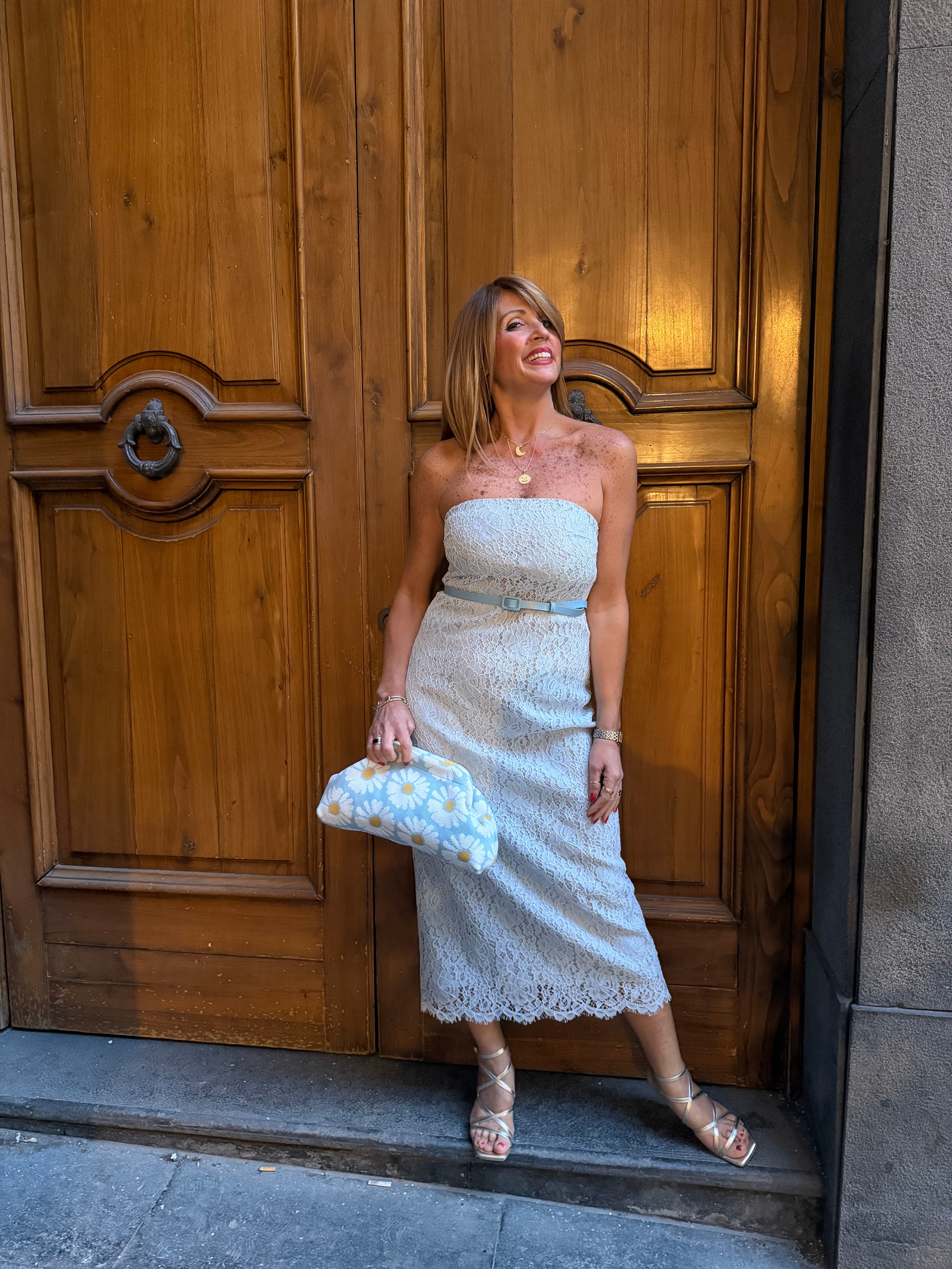 Abito midi in pizzo a fascia con cintura Imperial
