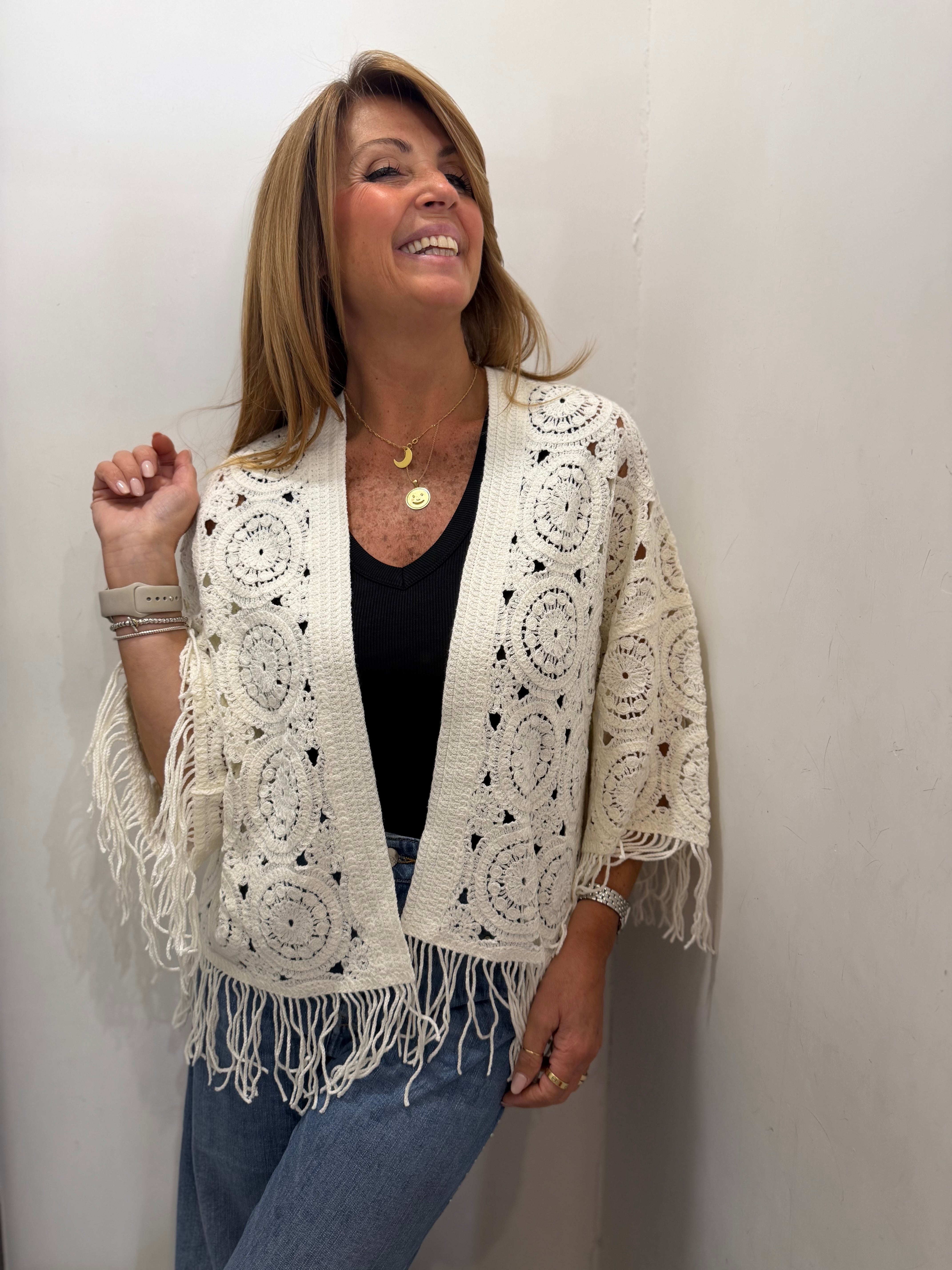Cardigan in crochet con frange Emisphere