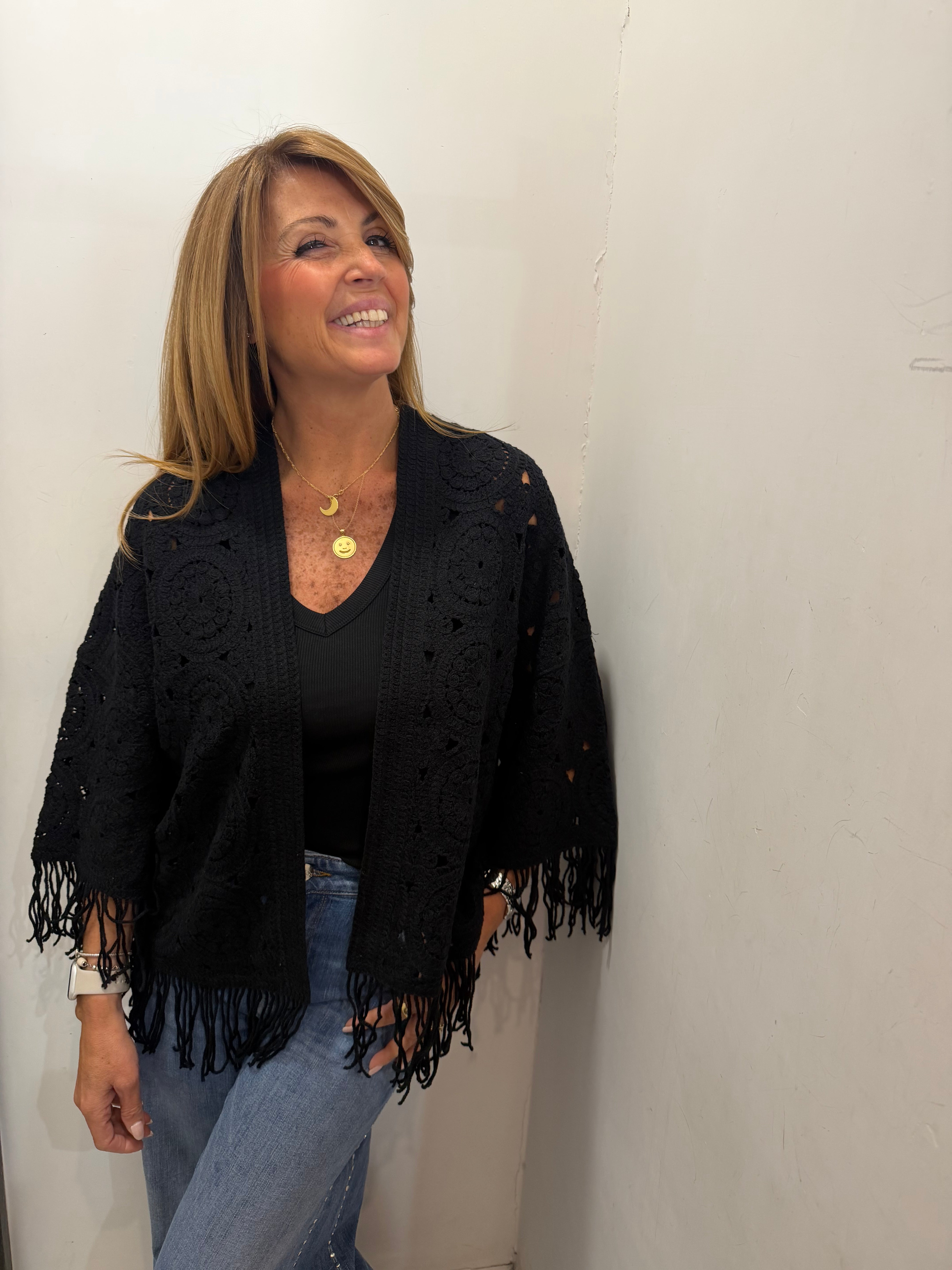 Cardigan in crochet con frange Emisphere