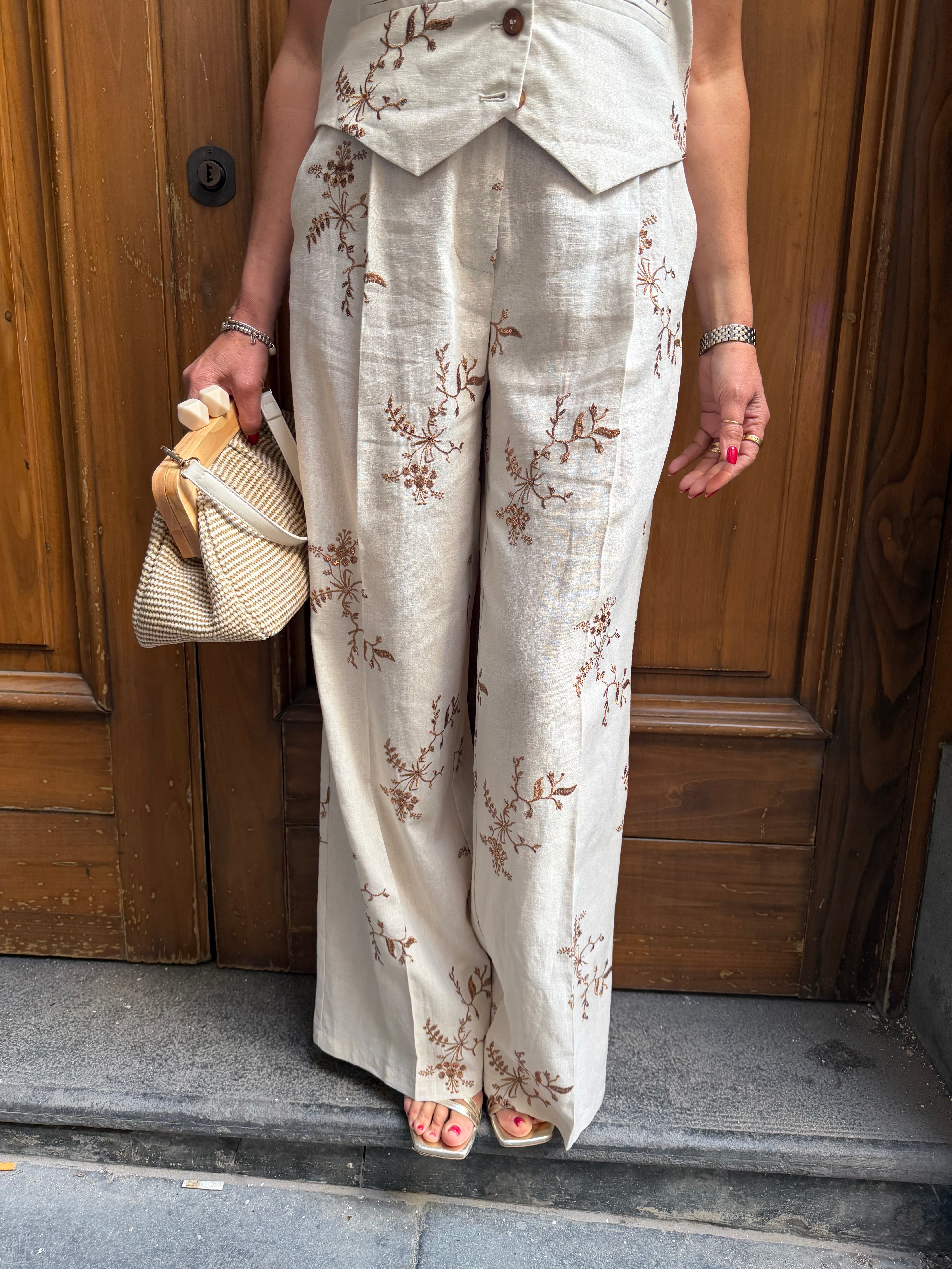 Coordinato ricamato misto lino Imperial