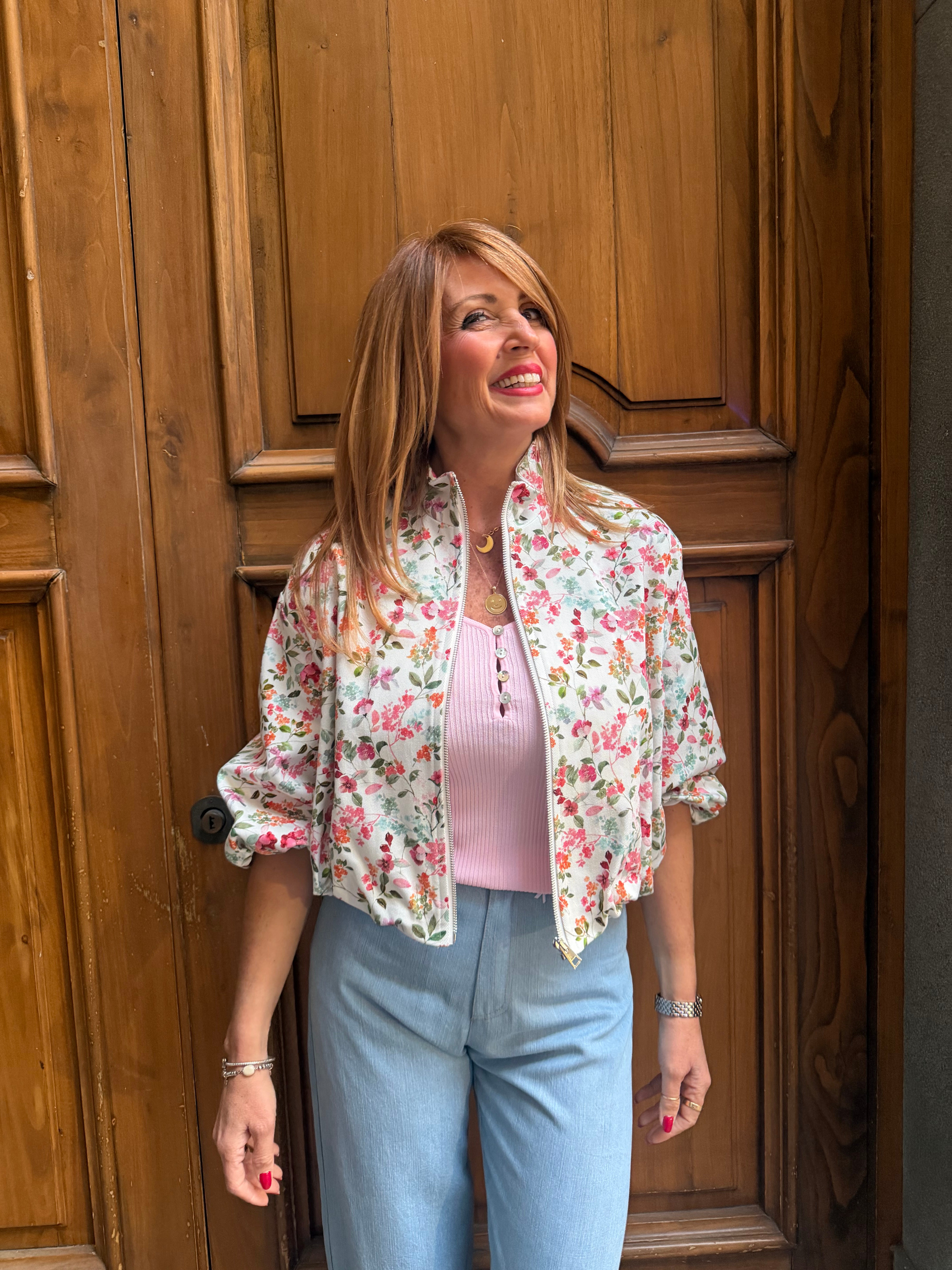 Bomber cropped floreale Imperial con zip e maniche ampie Imperial