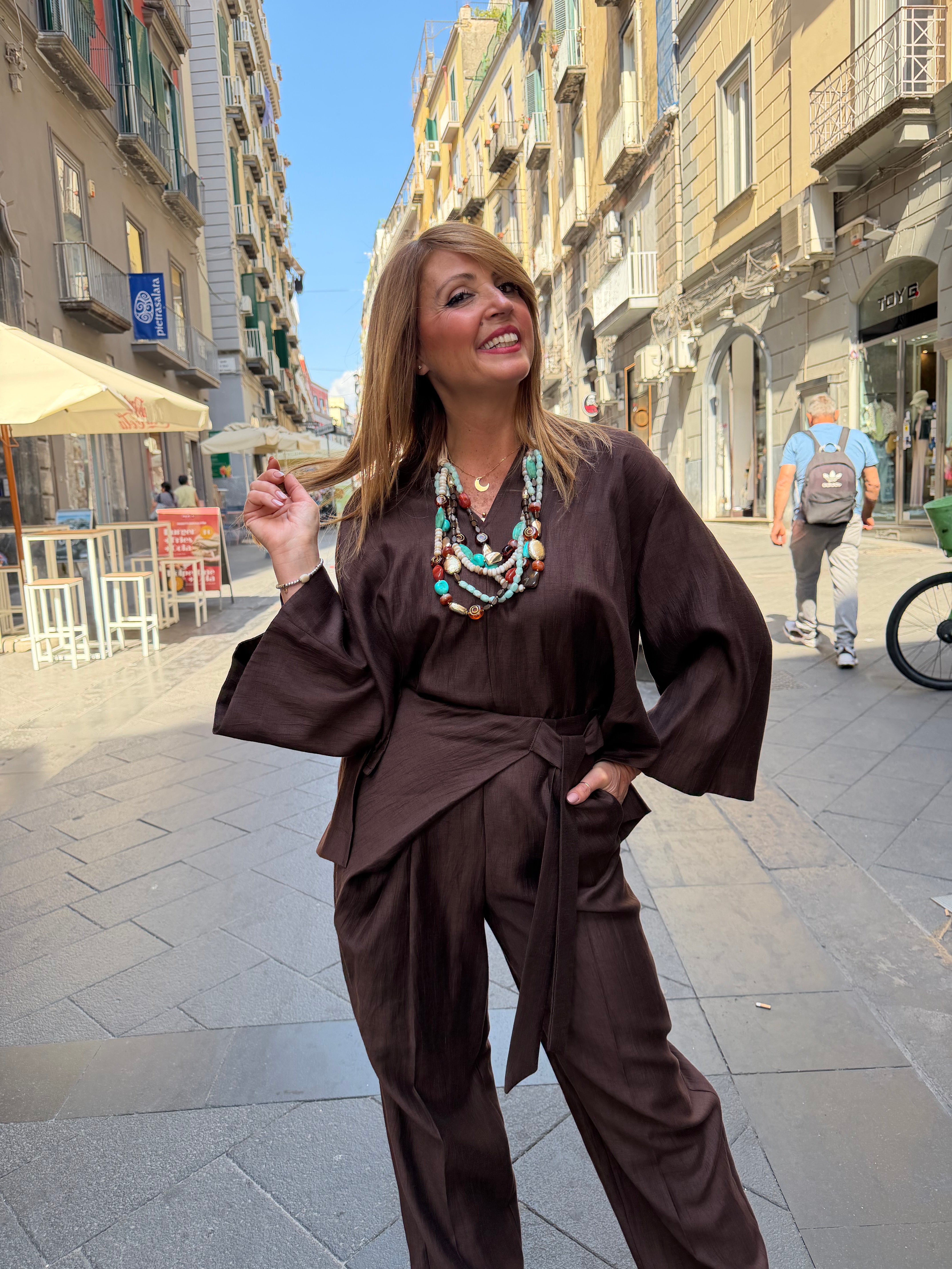 Blusa scollo a V in lino Kaos Donna