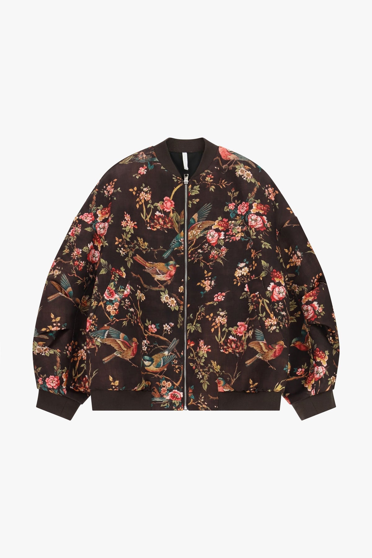 Bomber oversize con stampa floreale e uccelli MORO/ROSA - F
