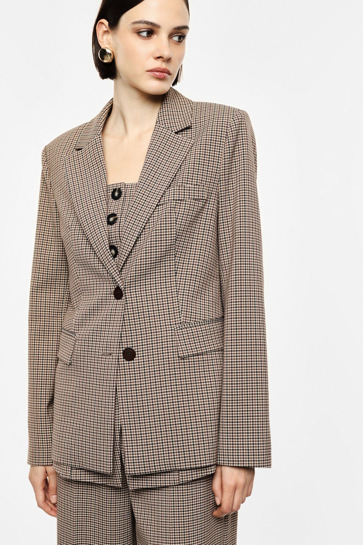 Blazer a quadri con chiusura a due bottoni CAMMELLO/BORDEAUX