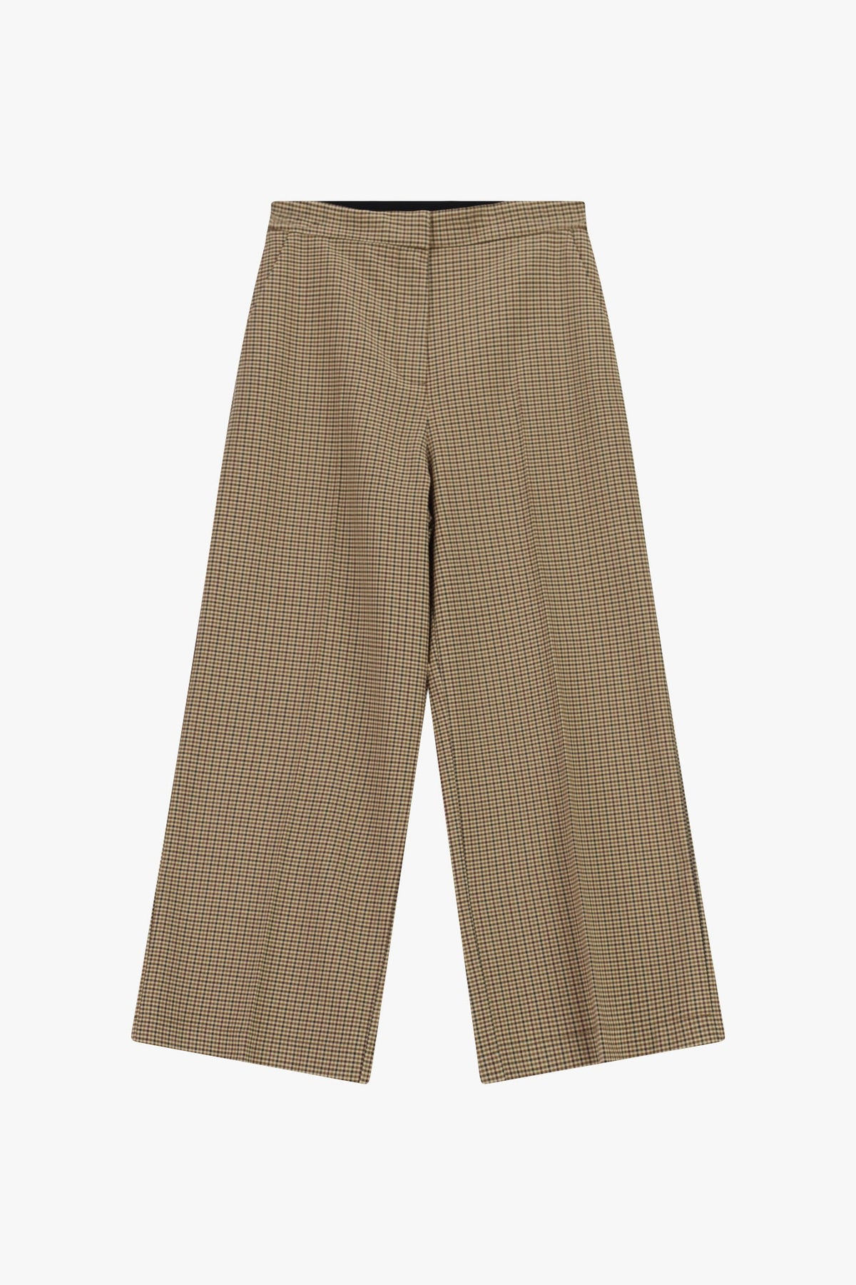 Pantaloni palazzo ampi fantasia micro-check CAMMELLO/BORDEAUX - F