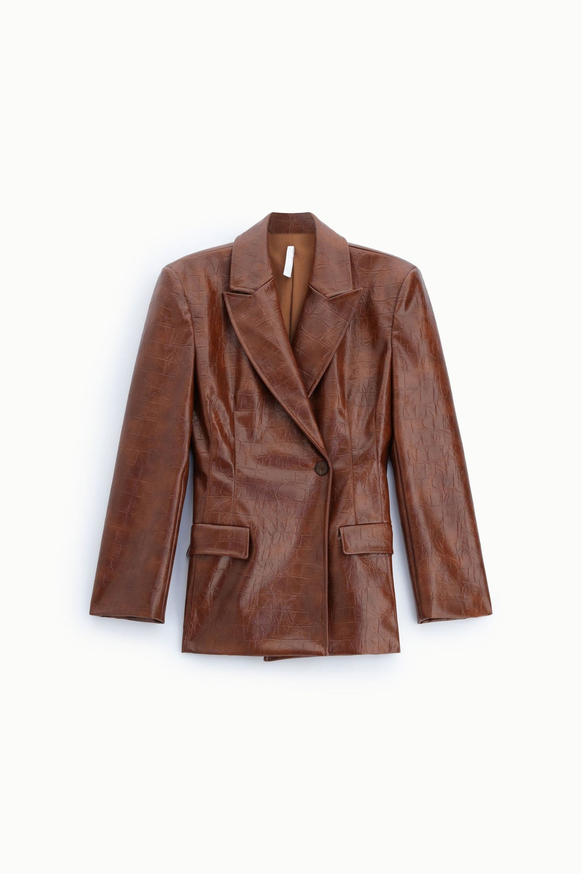 Blazer monopetto in similpelle effetto coccodrillo TABACCO - F