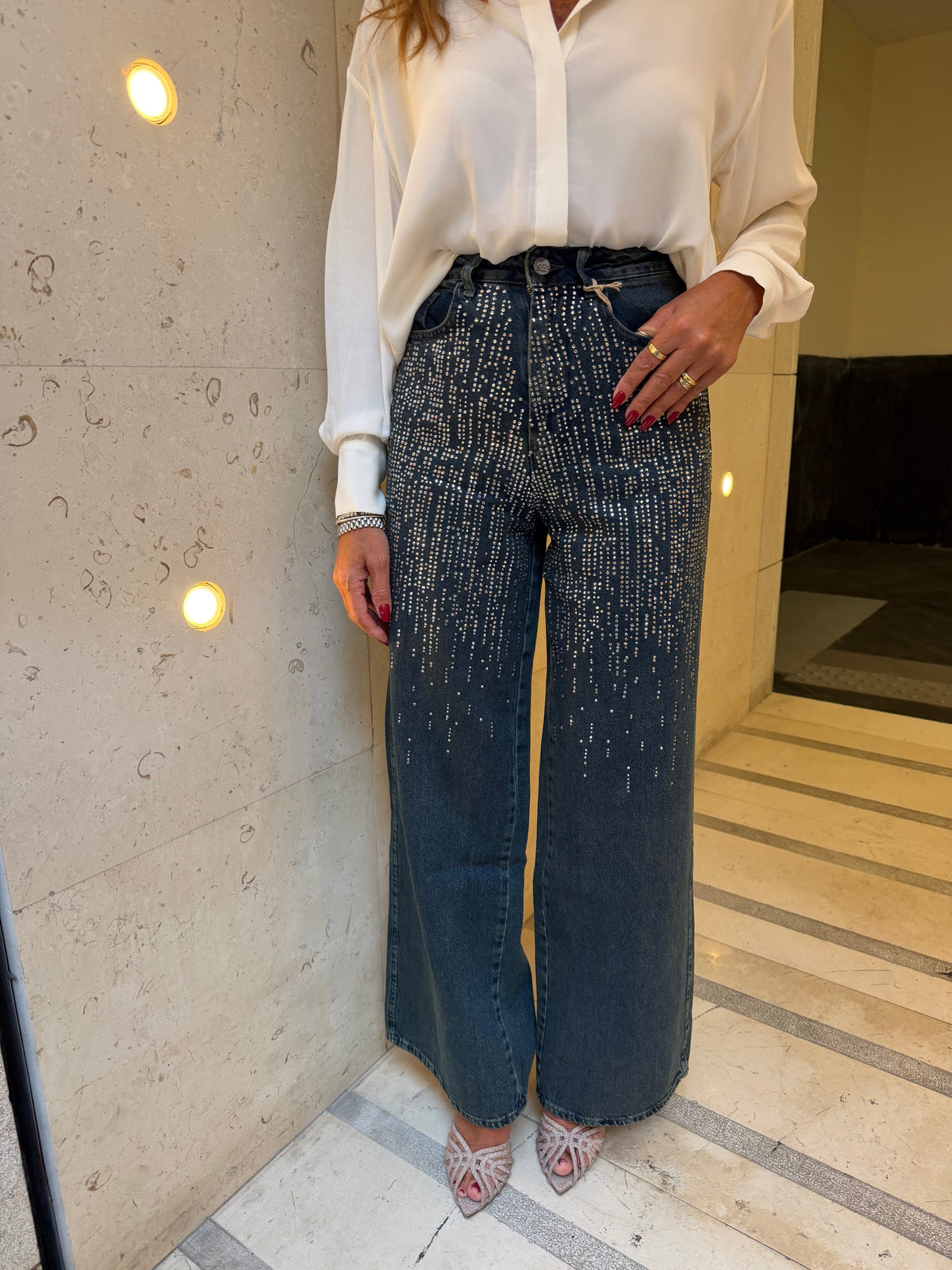 Jeans con strass palazzo Kaos Denim