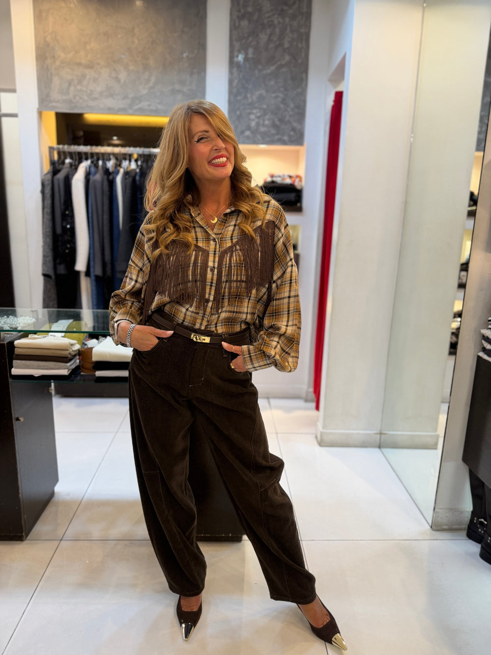 Camicia check con frange stile western Emisphere