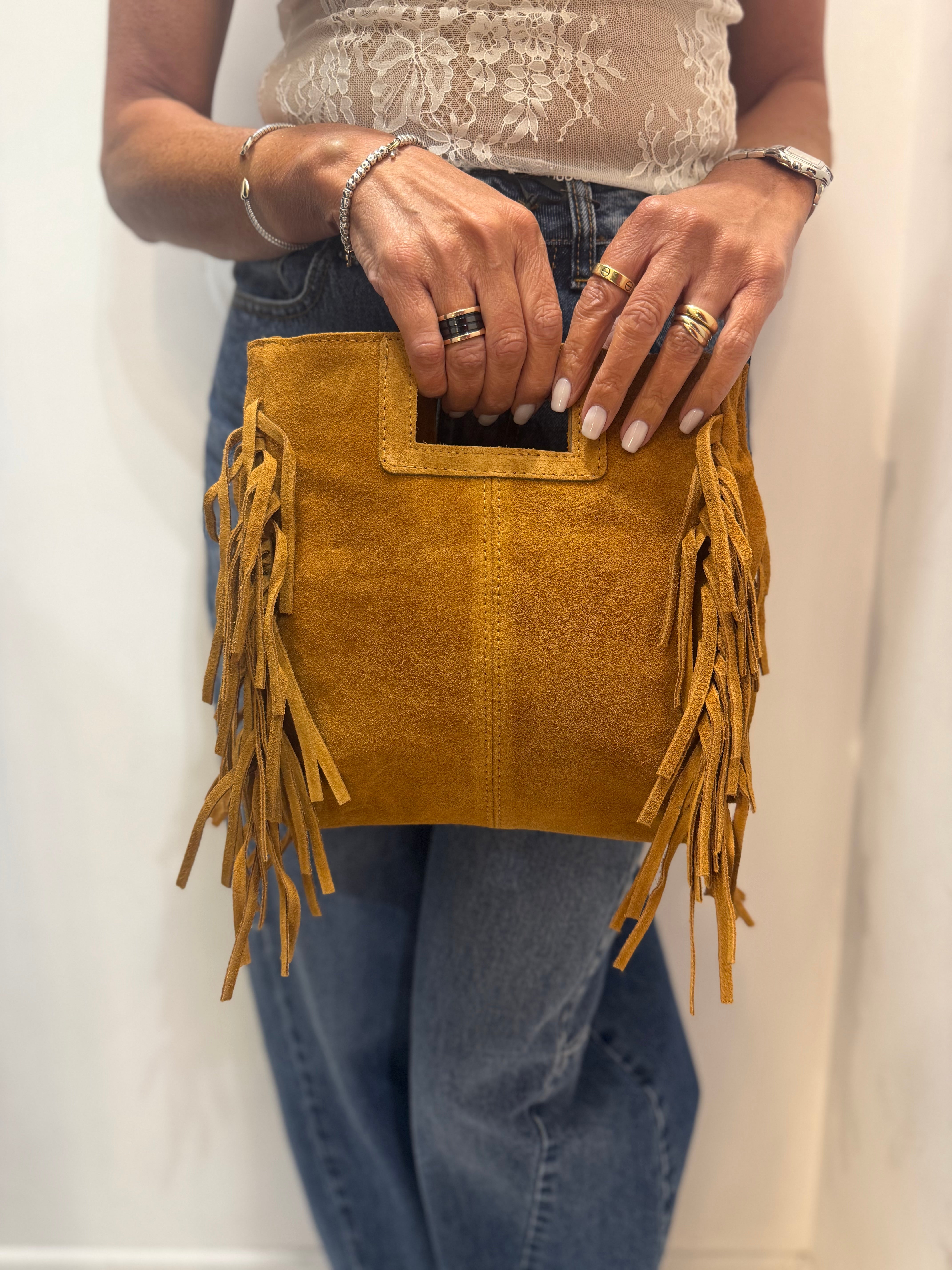 Bag in suede con frangia e tracolla Emisphere