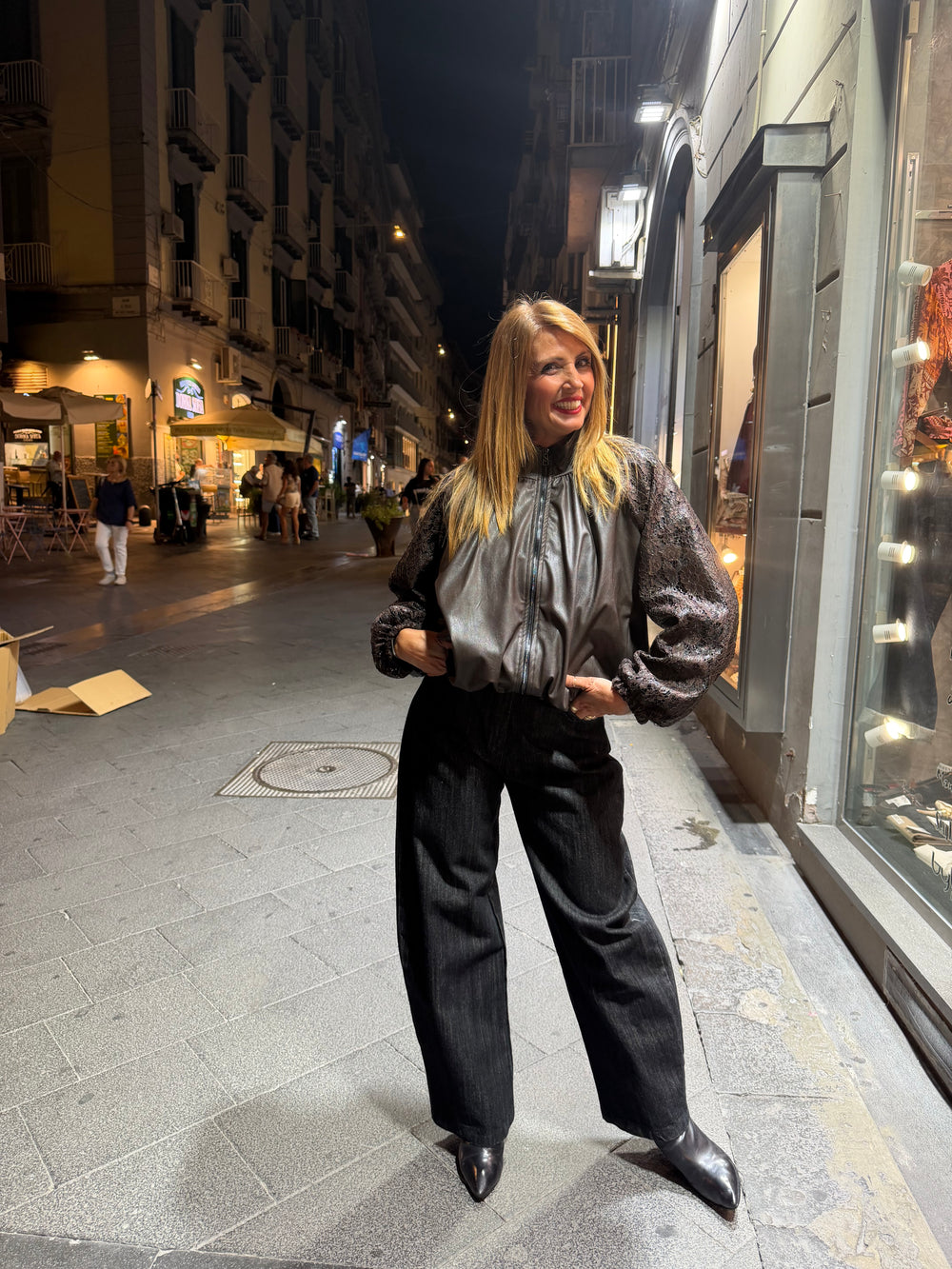 Bomber in ecopelle con inserti in pizzo Emisphere