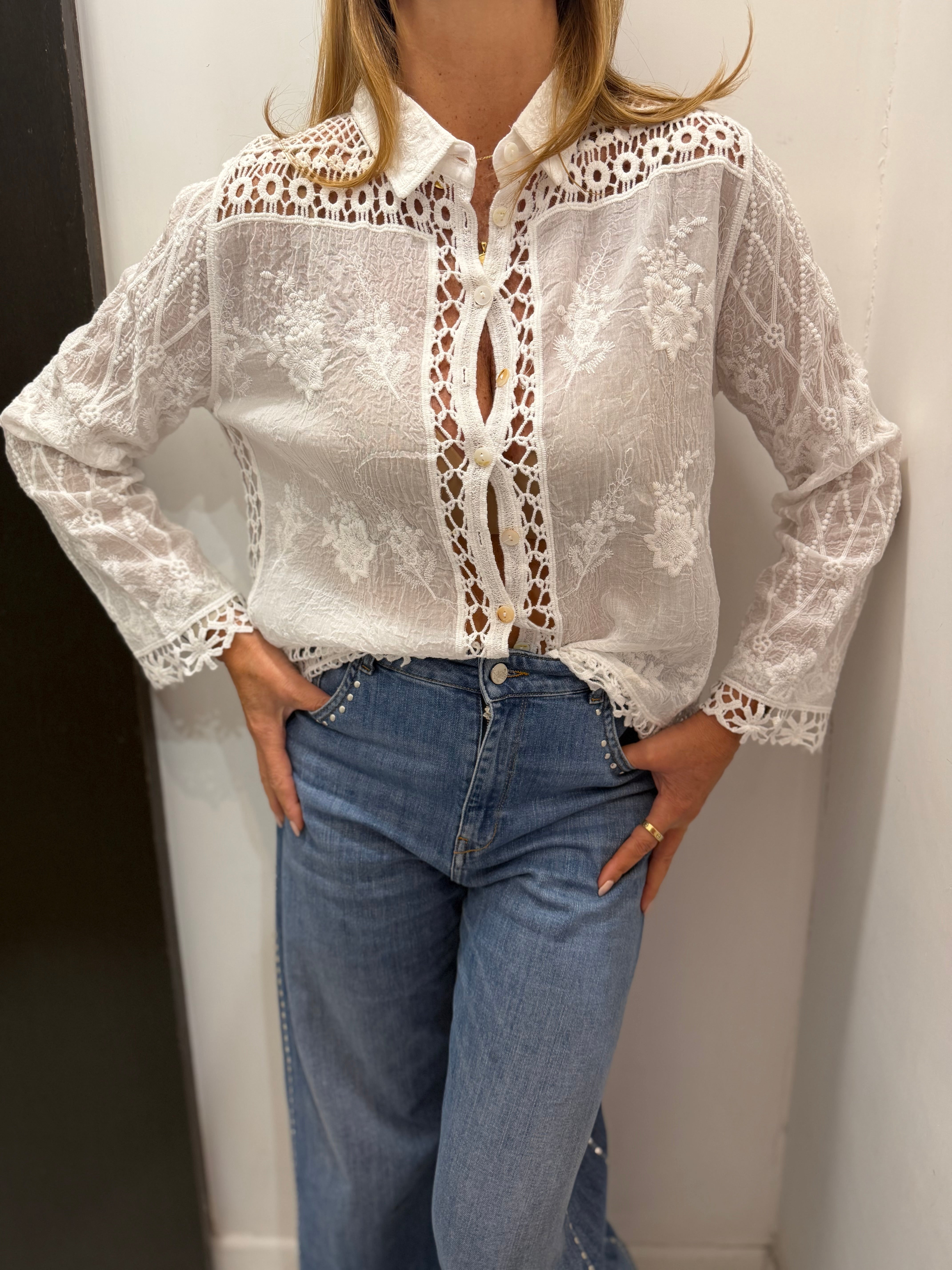 Blusa manica lunga crochet Emisphere