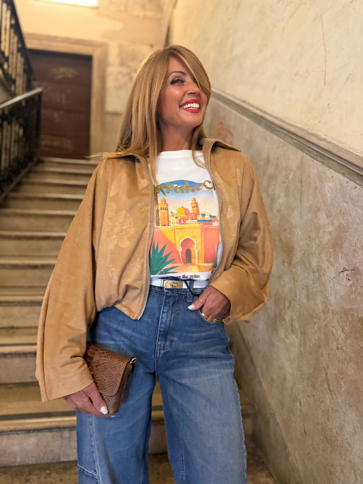 Bomber in suede in rilievo fantasia fiorata Emisphere