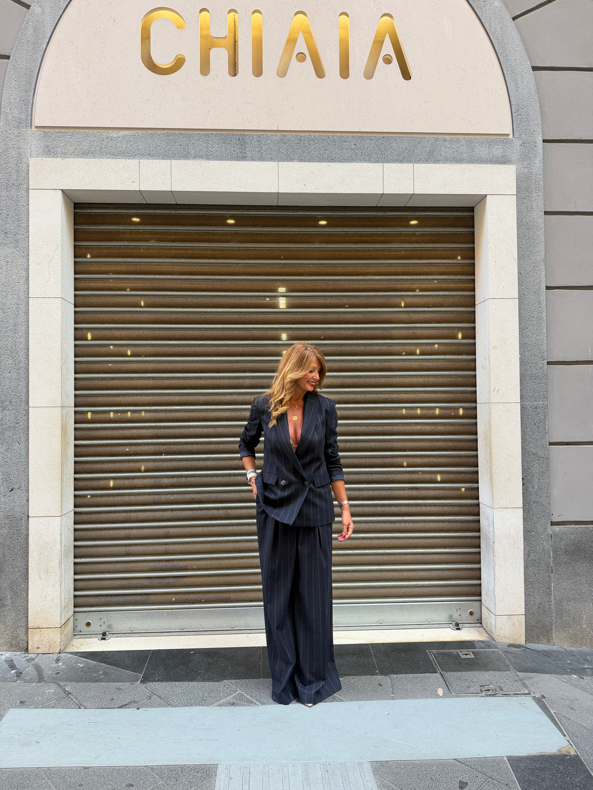 Pantalone gessato palazzo in lana Manila Grace