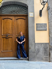 Pantalone gamba larga floreale in raso Icona
