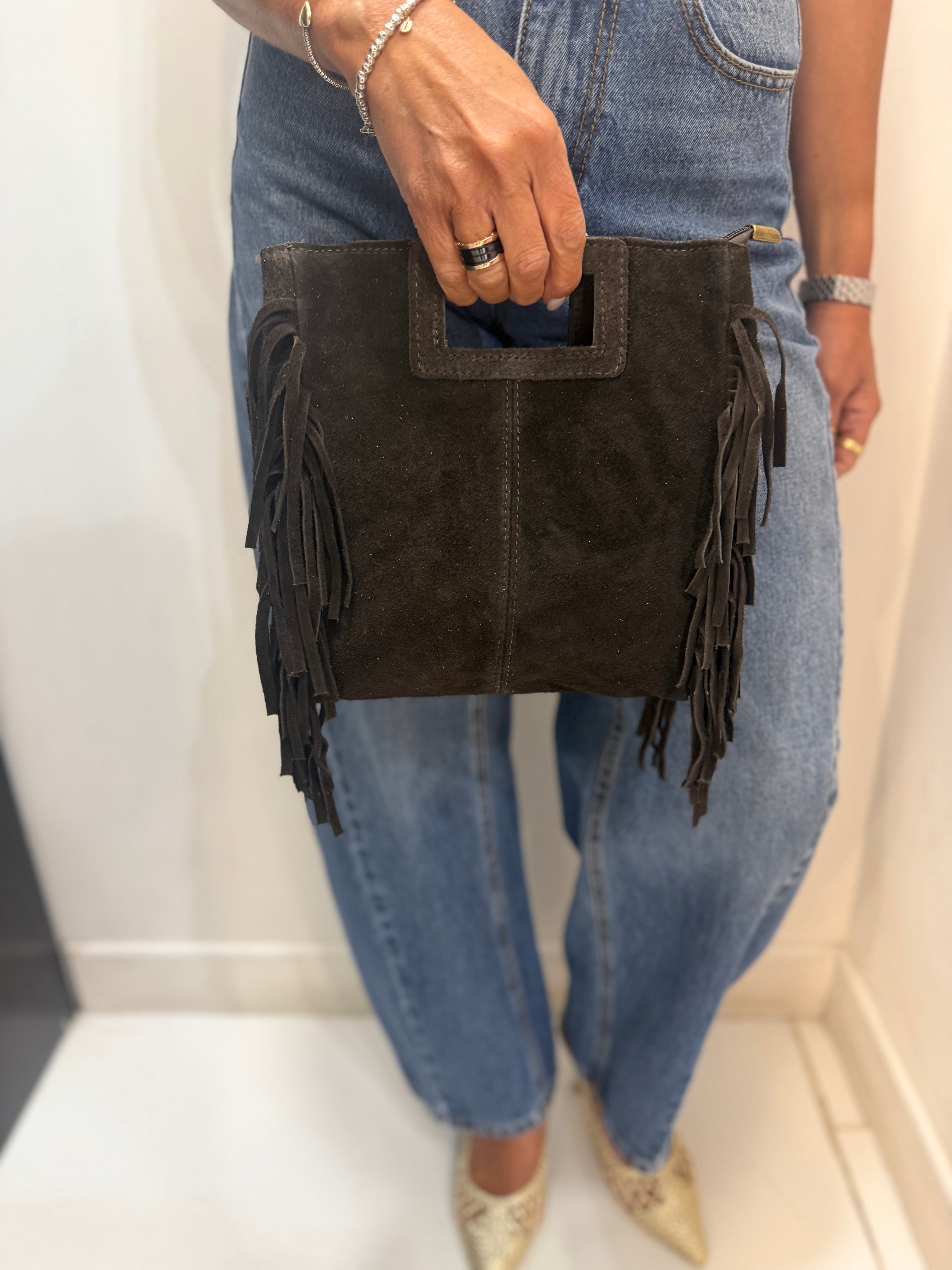 Bag in suede con frangia e tracolla Emisphere