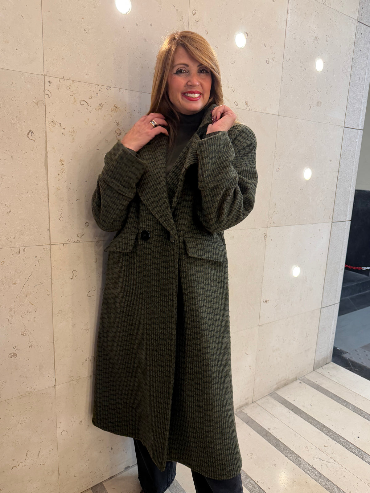 Cappotto lungo doppiopetto con fantasia check emisphere