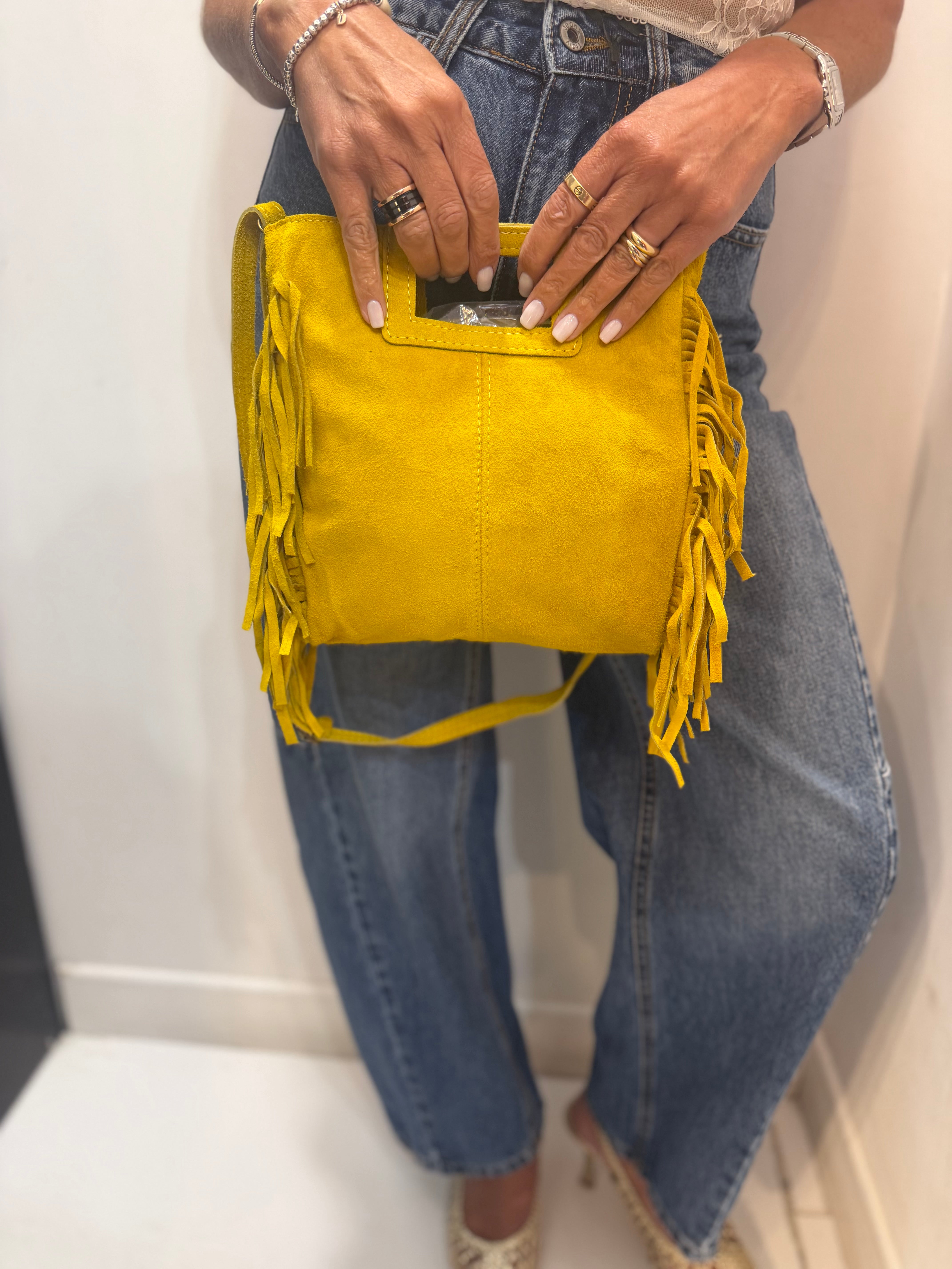 Bag in suede con frangia e tracolla Emisphere