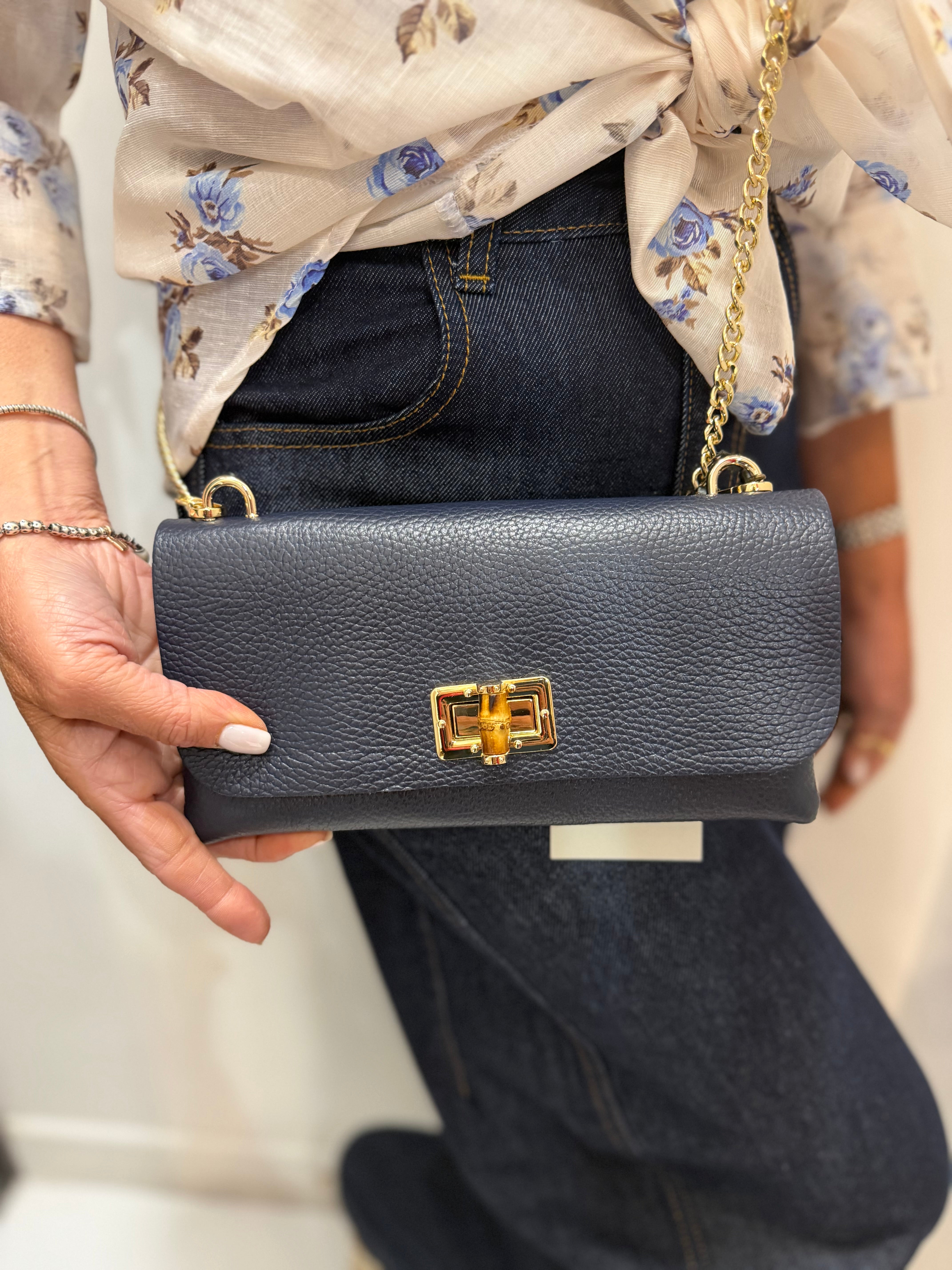 Pochette con chiusura bambu e tracolla Emisphere