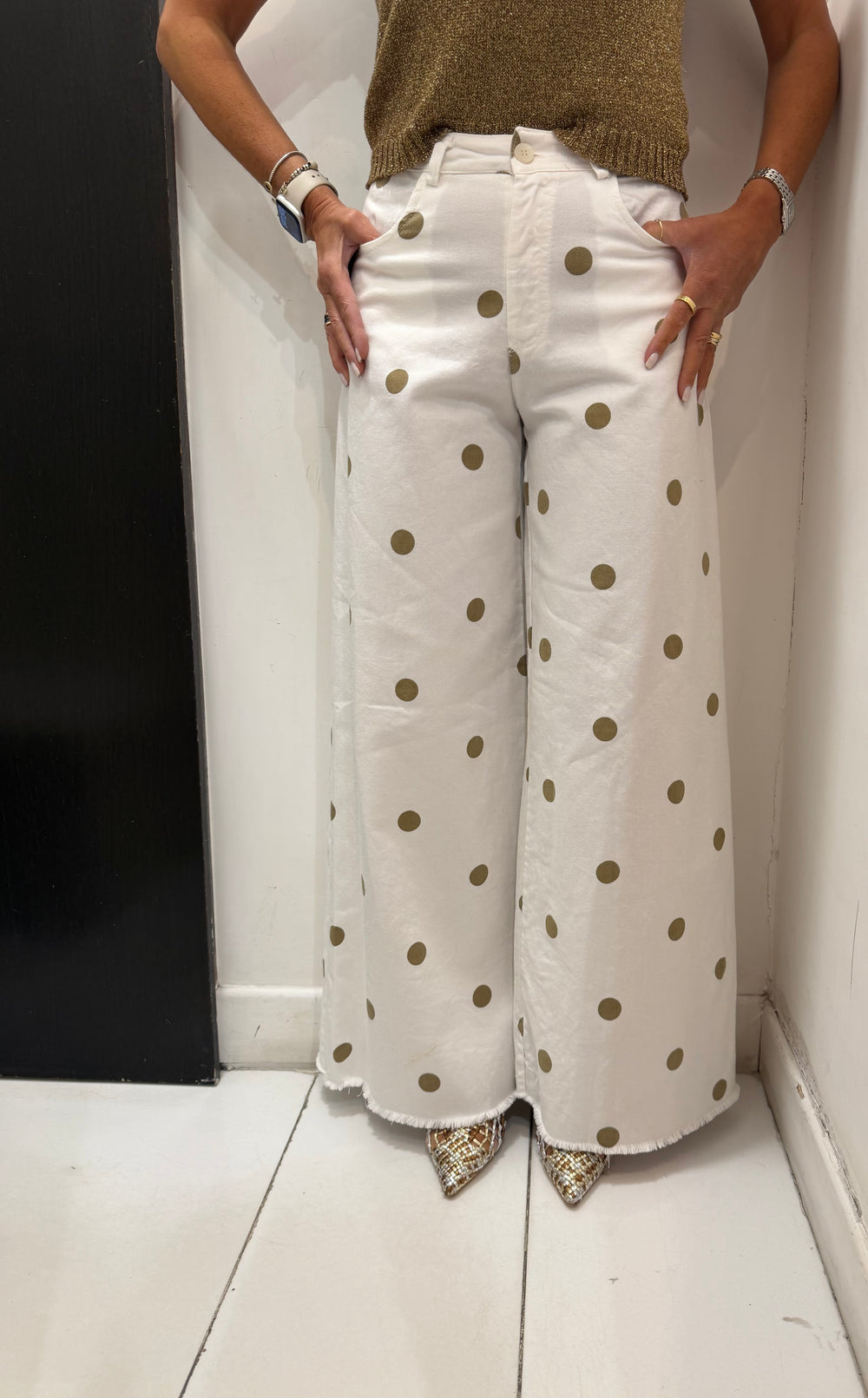 Pantalone palazzo pois con fondo a taglio vivo Emisphere