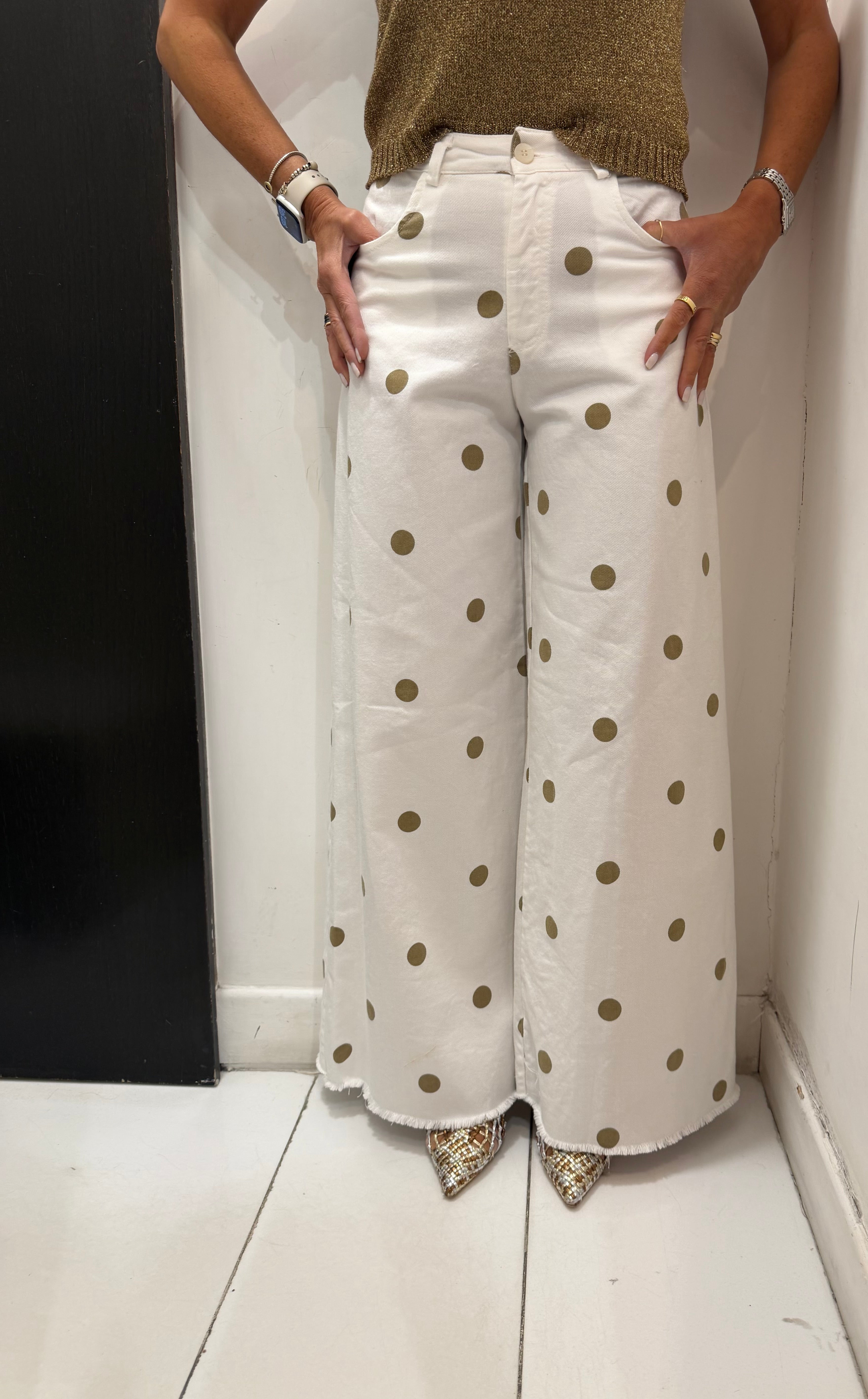 Pantalone palazzo pois con fondo a taglio vivo Emisphere