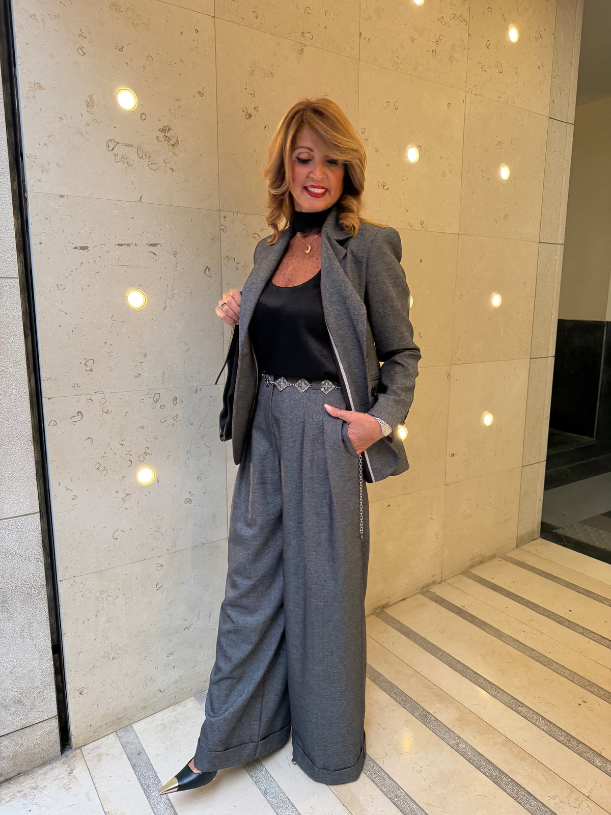 Pantalone grisaglia palazzo con risvolto Hanita